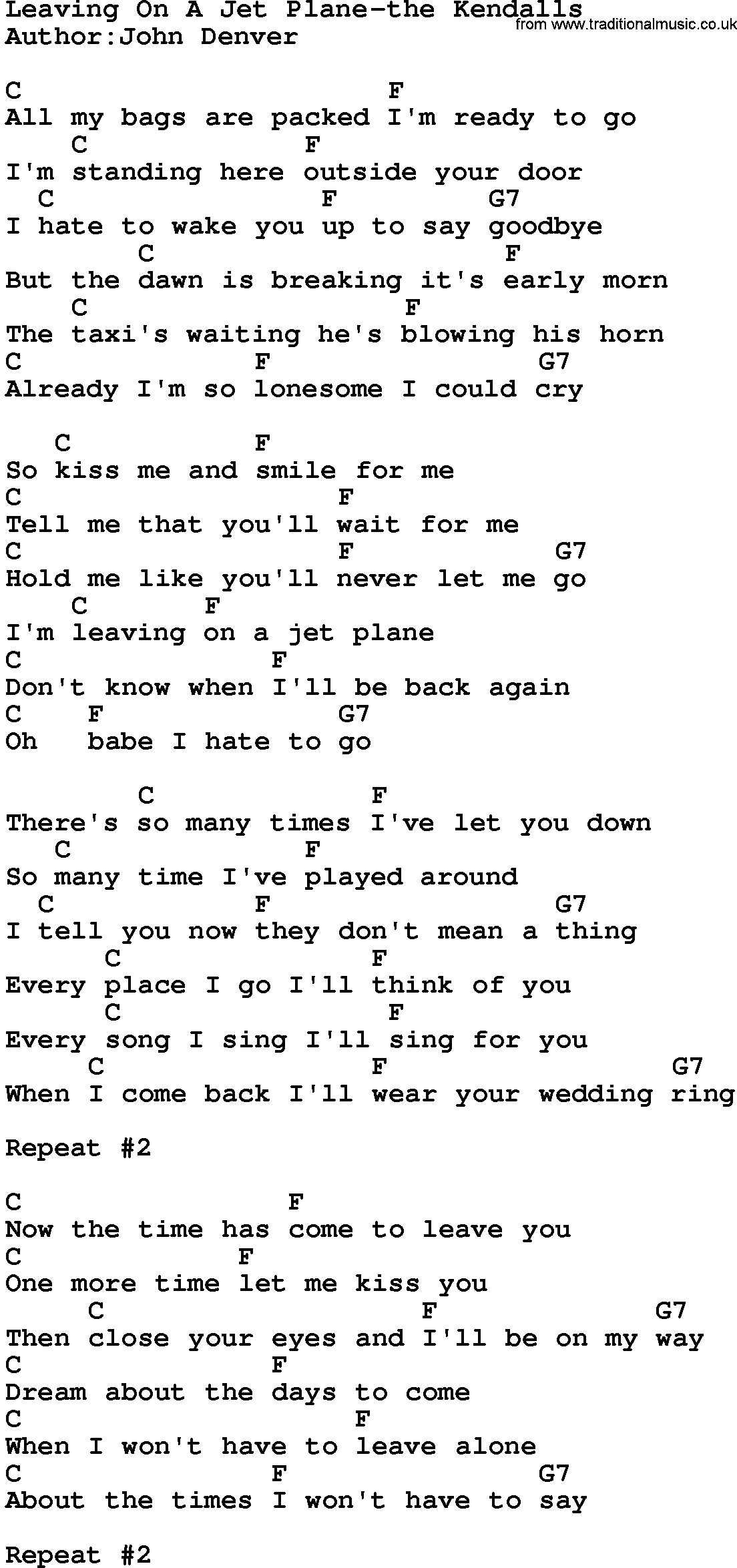 Country Music:Leaving On A Plane-The Kendalls Lyrics and Chords