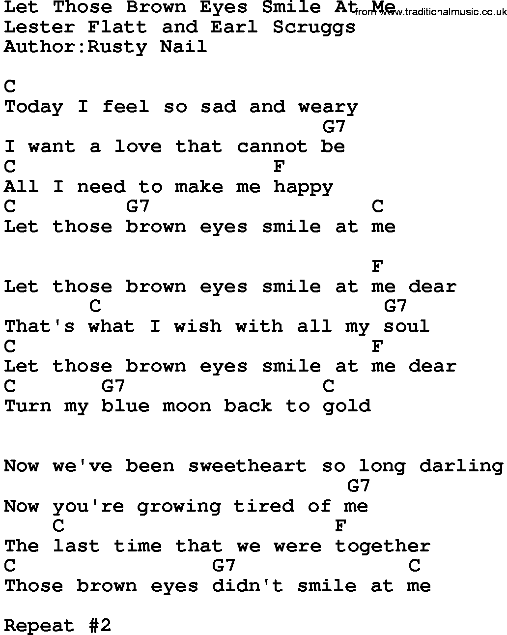 Country music song: Let Those Brown Eyes Smile At Me lyrics and chords