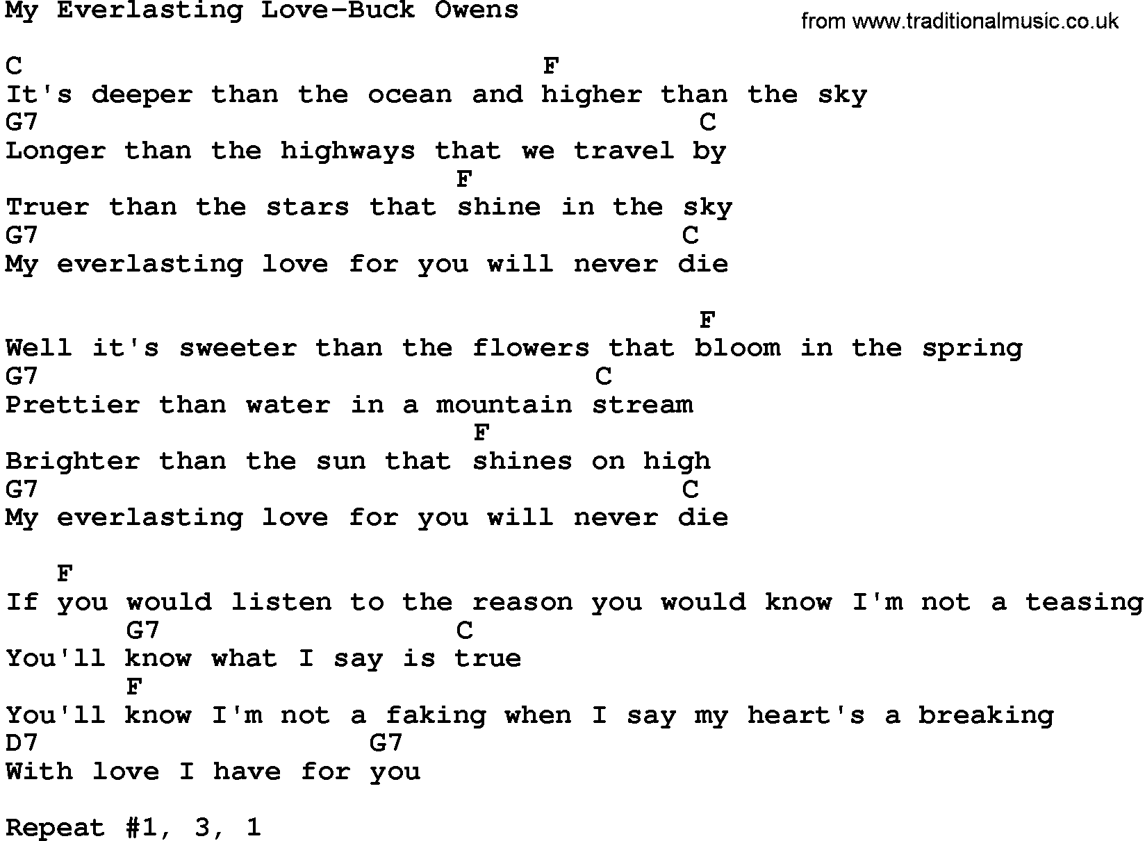 Country music song: My Everlasting Love-Buck Owens lyrics and chords