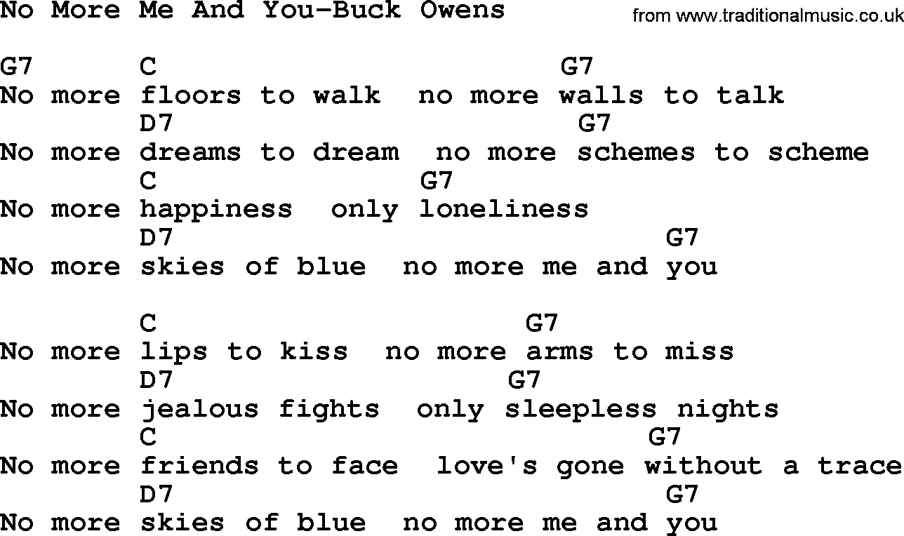 Country music song: No More Me And You-Buck Owens lyrics and chords