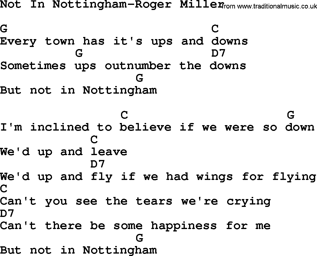 Country music song: Not In Nottingham-Roger Miller lyrics and chords