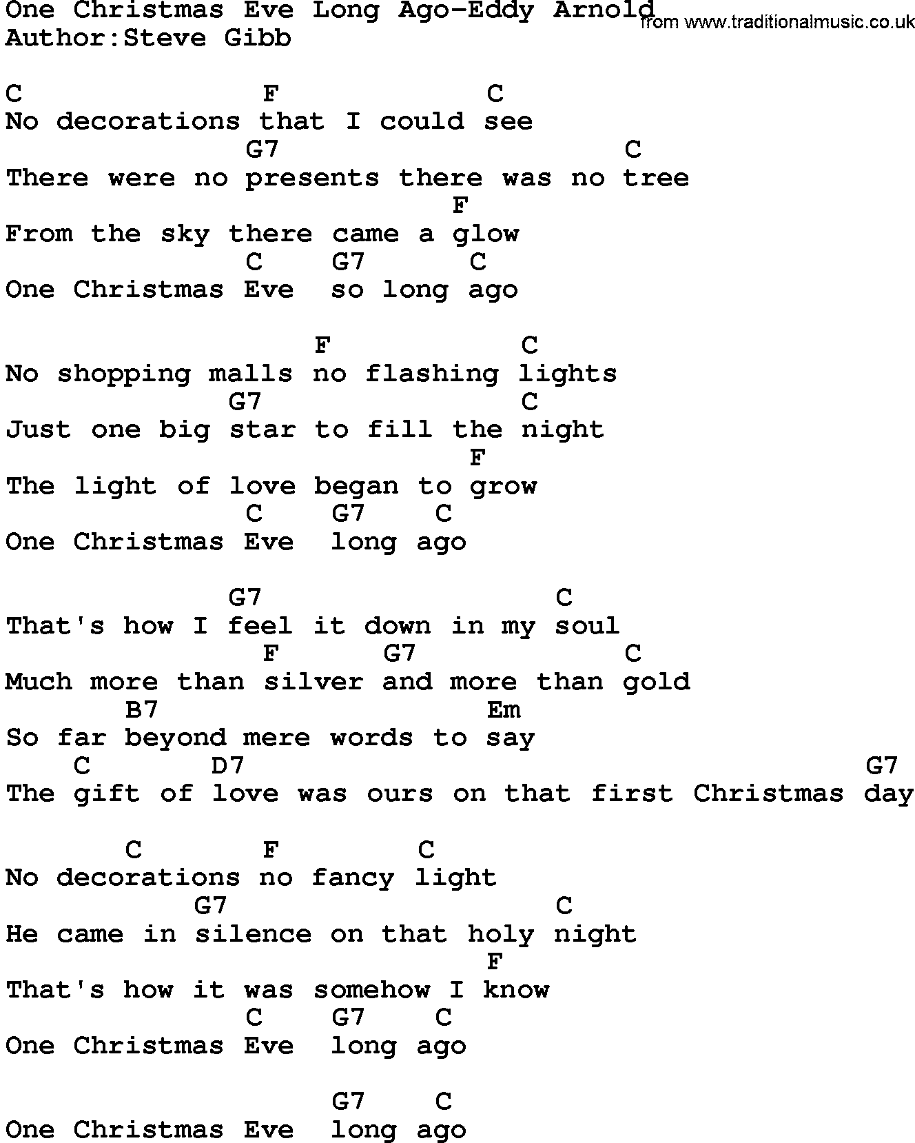 Country music song: One Christmas Eve Long Ago-Eddy Arnold lyrics and chords