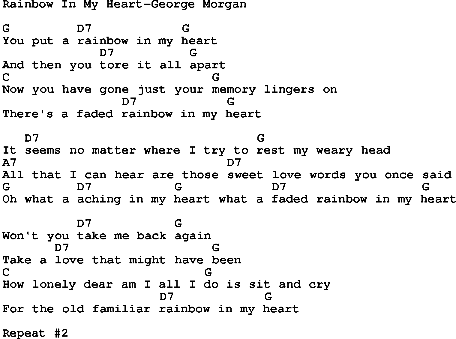 Country music song: Rainbow In My Heart-George Morgan lyrics and chords