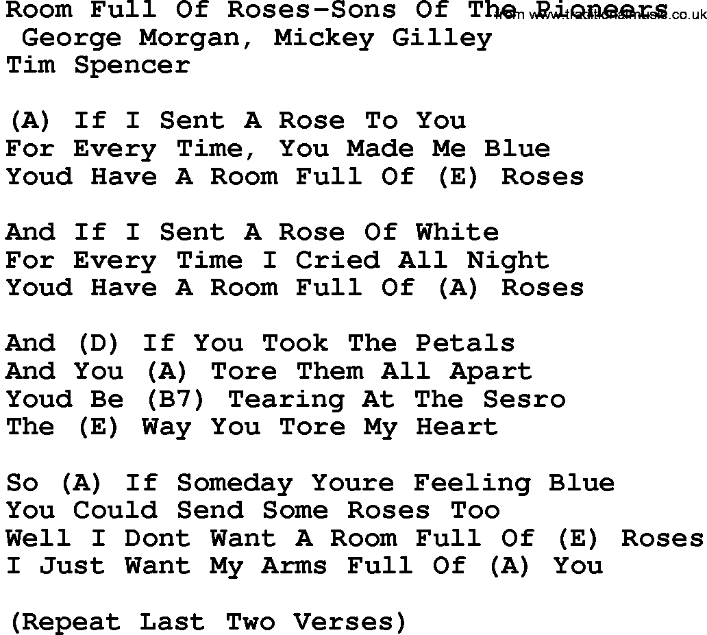Country music song: Room Full Of Roses-Sons Of The Pioneers lyrics and chords