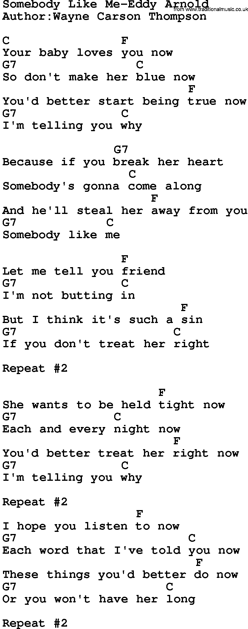 Country music song: Somebody Like Me-Eddy Arnold lyrics and chords