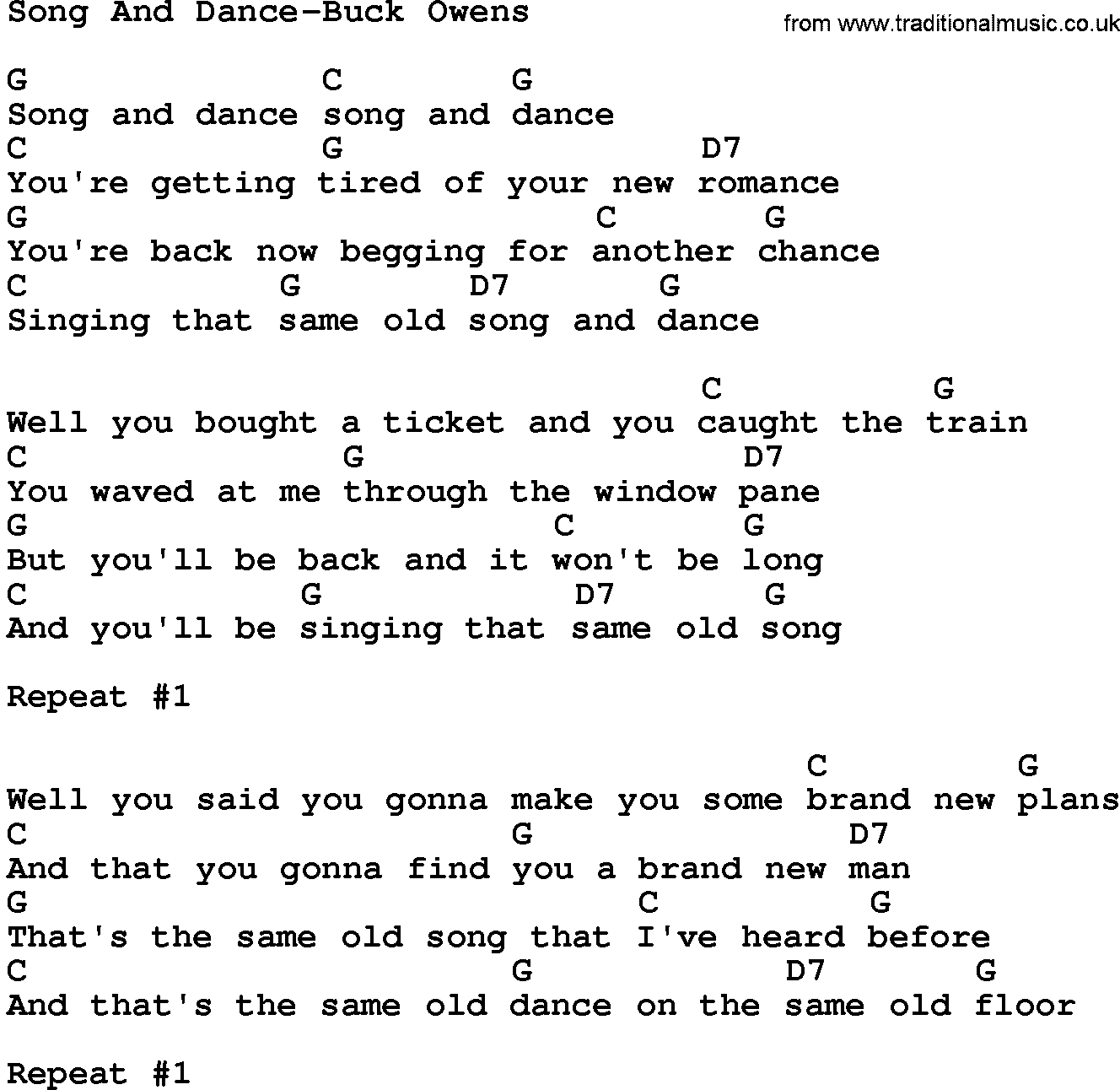 Country music song: Song And Dance-Buck Owens lyrics and chords