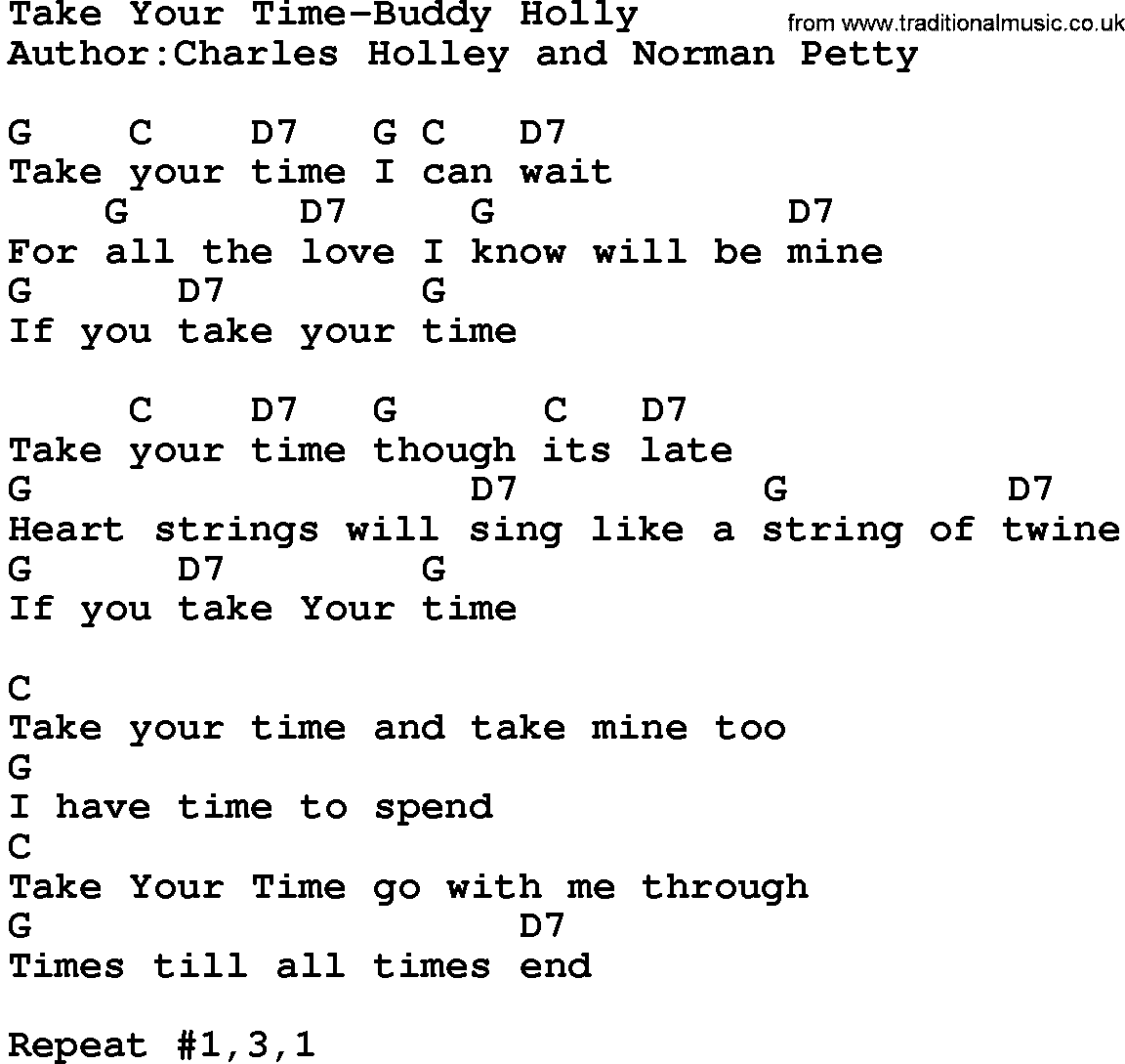 Country music song: Take Your Time-Buddy Holly lyrics and chords