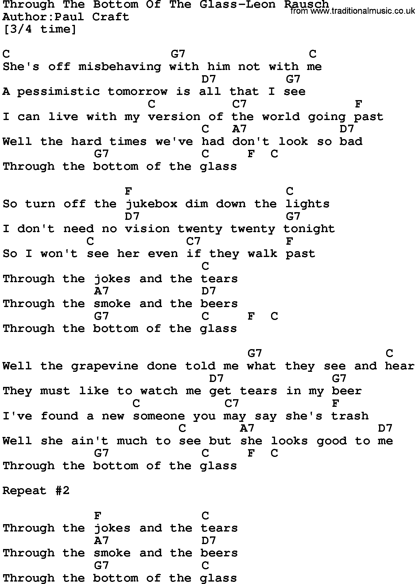 Country music song: Through The Bottom Of The Glass-Leon Rausch lyrics and chords