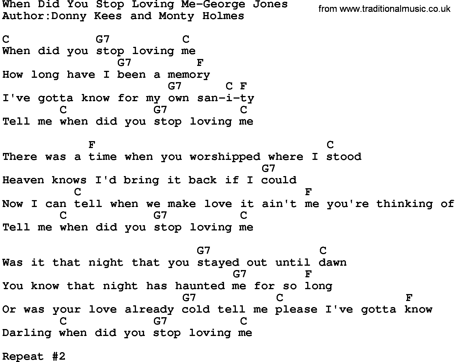 Country music song: When Did You Stop Loving Me-George Jones lyrics and chords