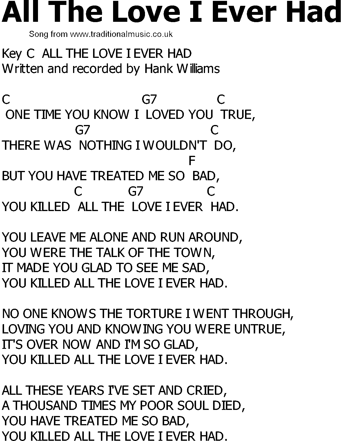 Old Country song lyrics with chords - All The Love I Ever Had
