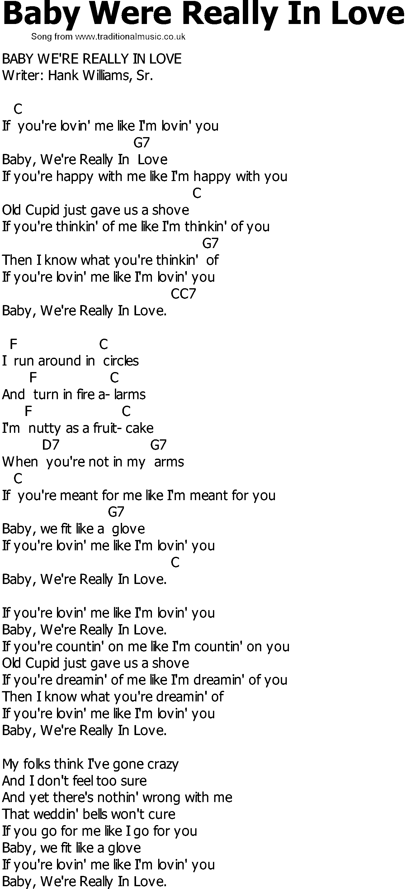 Old Country song lyrics with chords - Baby Were Really In Love