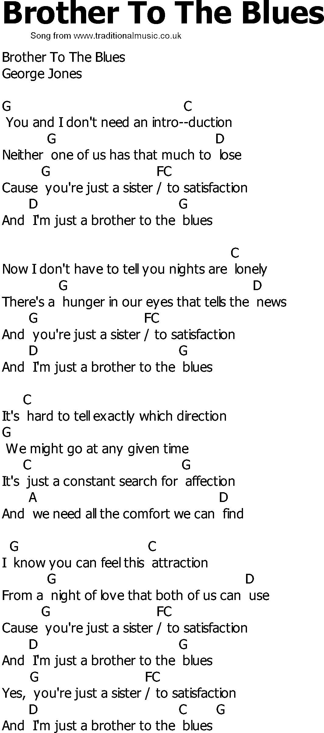 Old Country song lyrics with chords - Brother To The Blues