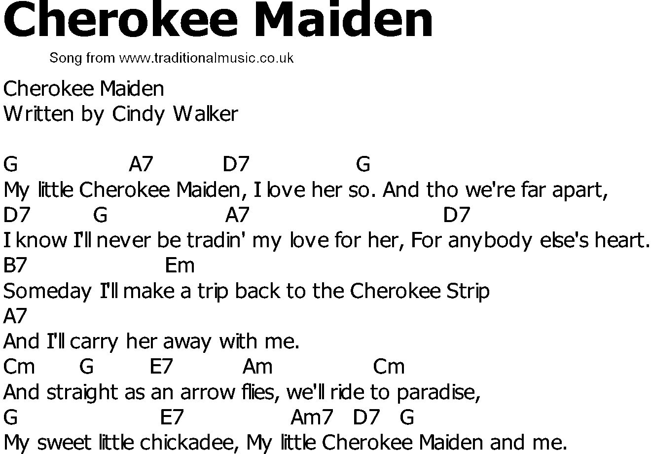 Old Country song lyrics with chords - Cherokee Maiden