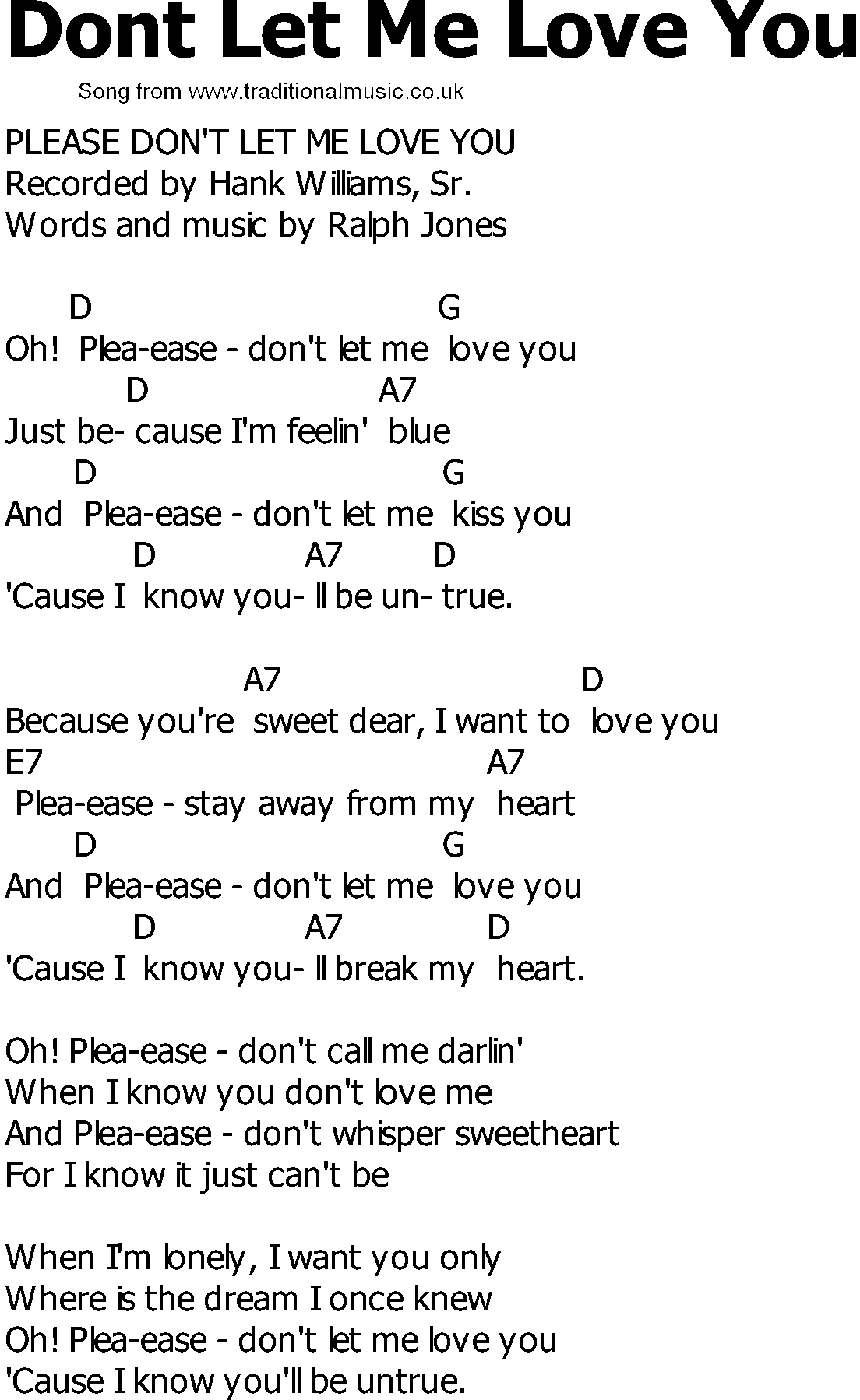 Old Country song lyrics with chords - Dont Let Me Love You