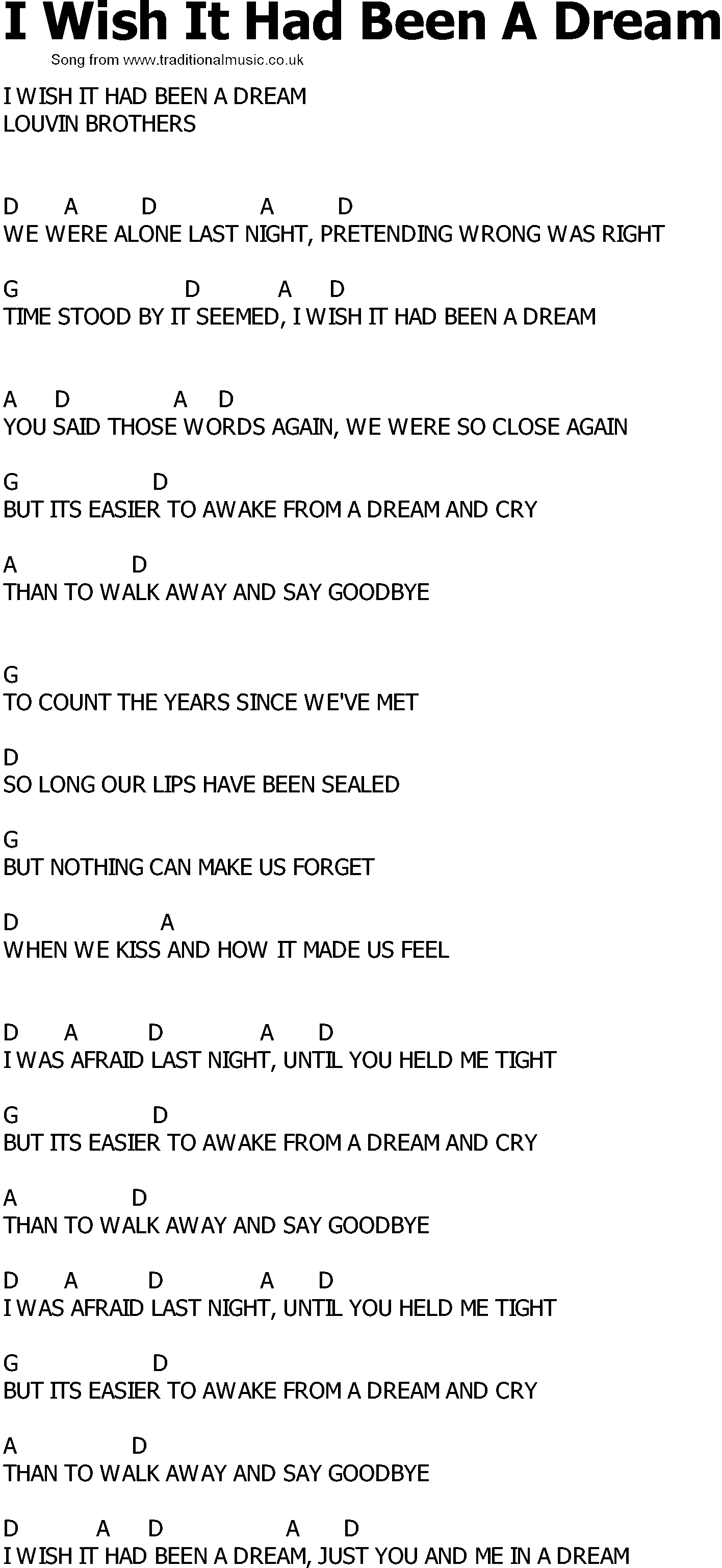 Old Country song lyrics with chords - I Wish It Had Been A Dream