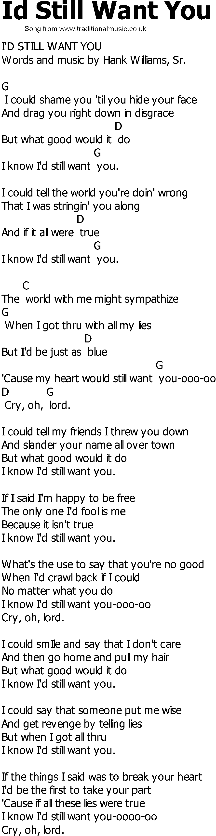 Old Country song lyrics with chords - Id Still Want You