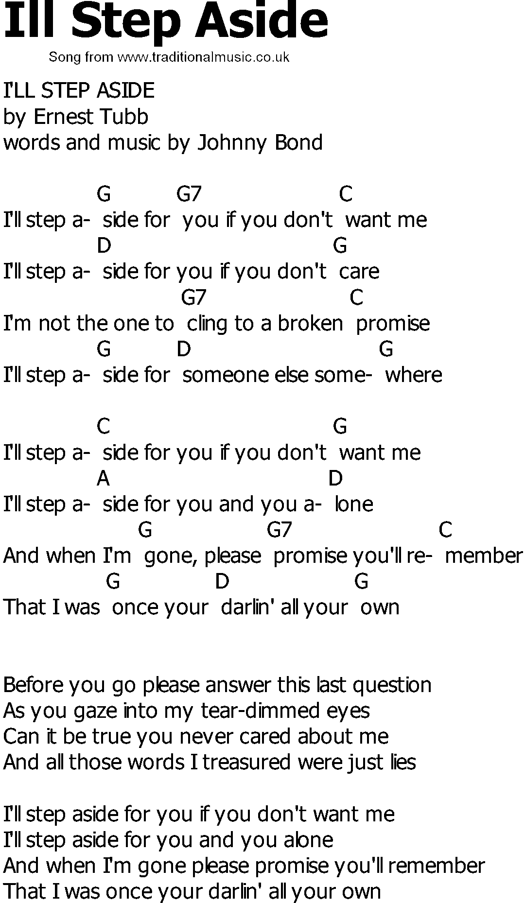 Old Country song lyrics with chords - Ill Step Aside