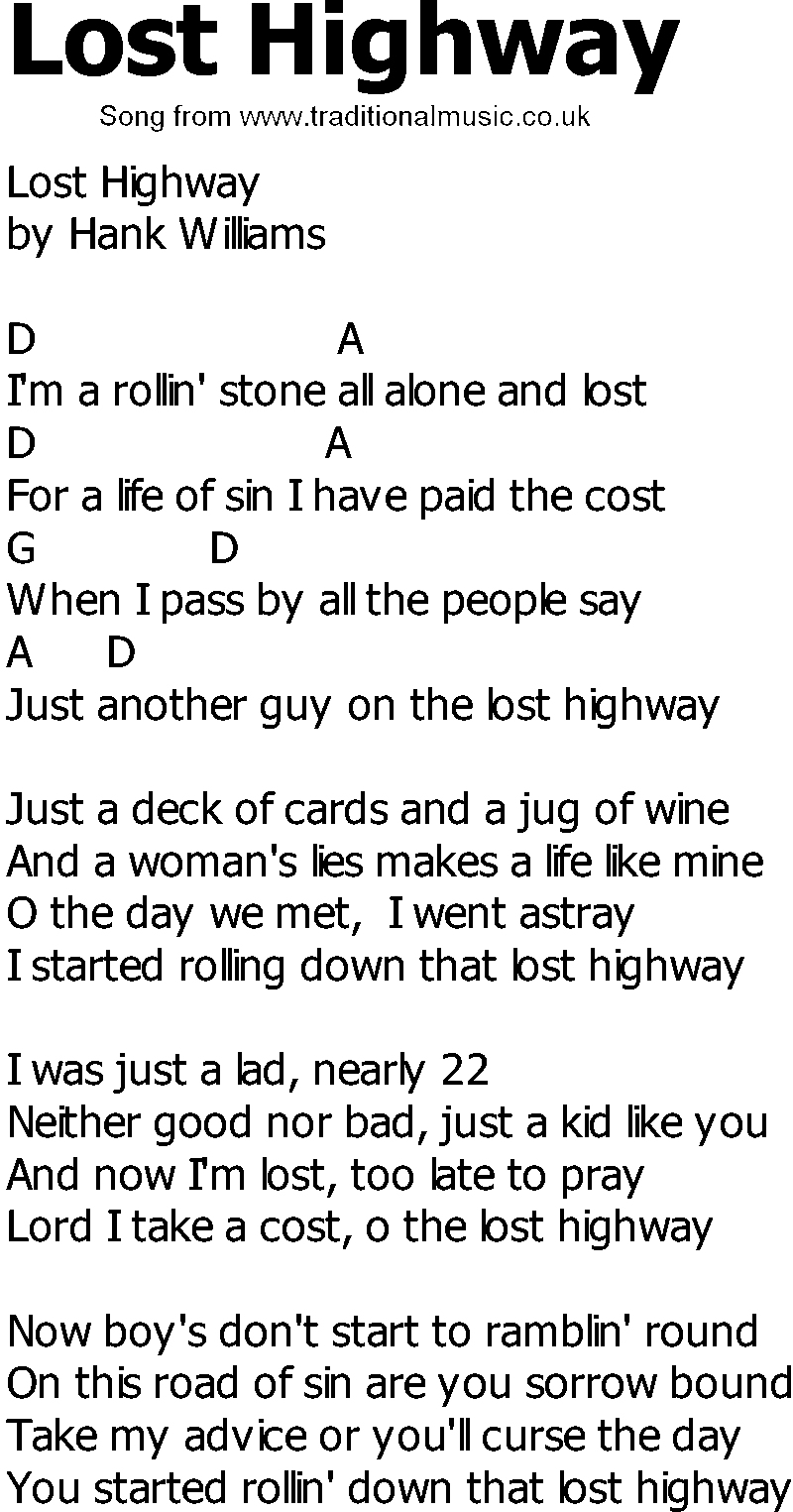 Old Country song lyrics with chords - Lost Highway