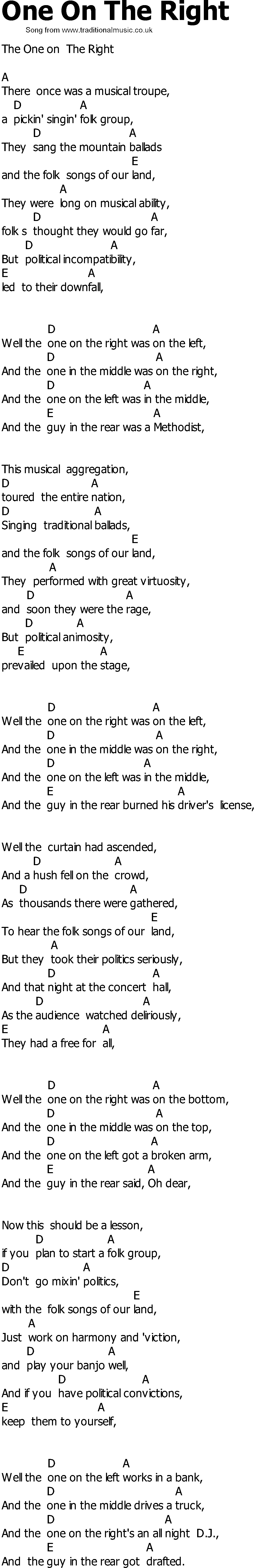 Old Country song lyrics with chords - One On The Right