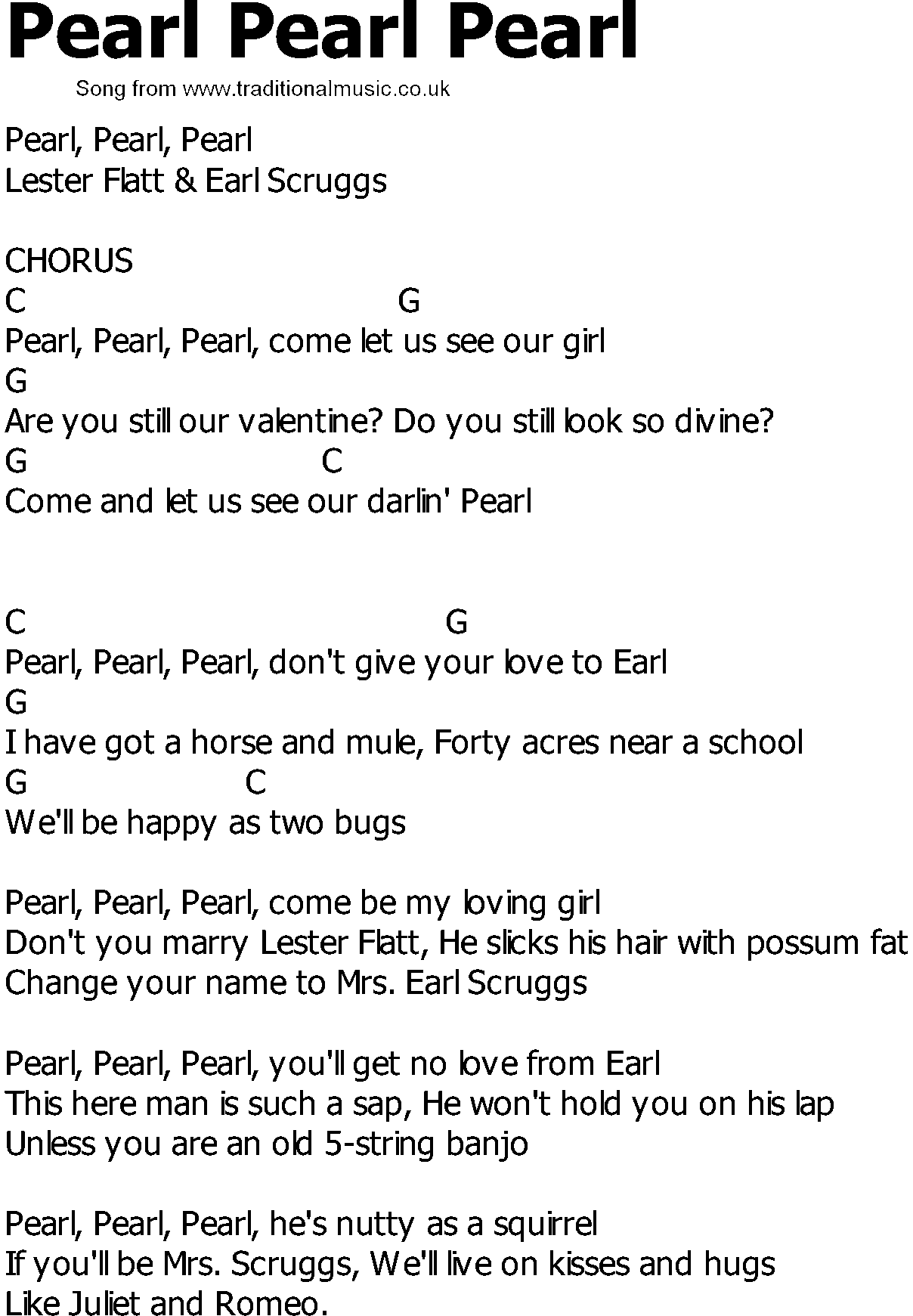 Old Country song lyrics with chords - Pearl Pearl Pearl