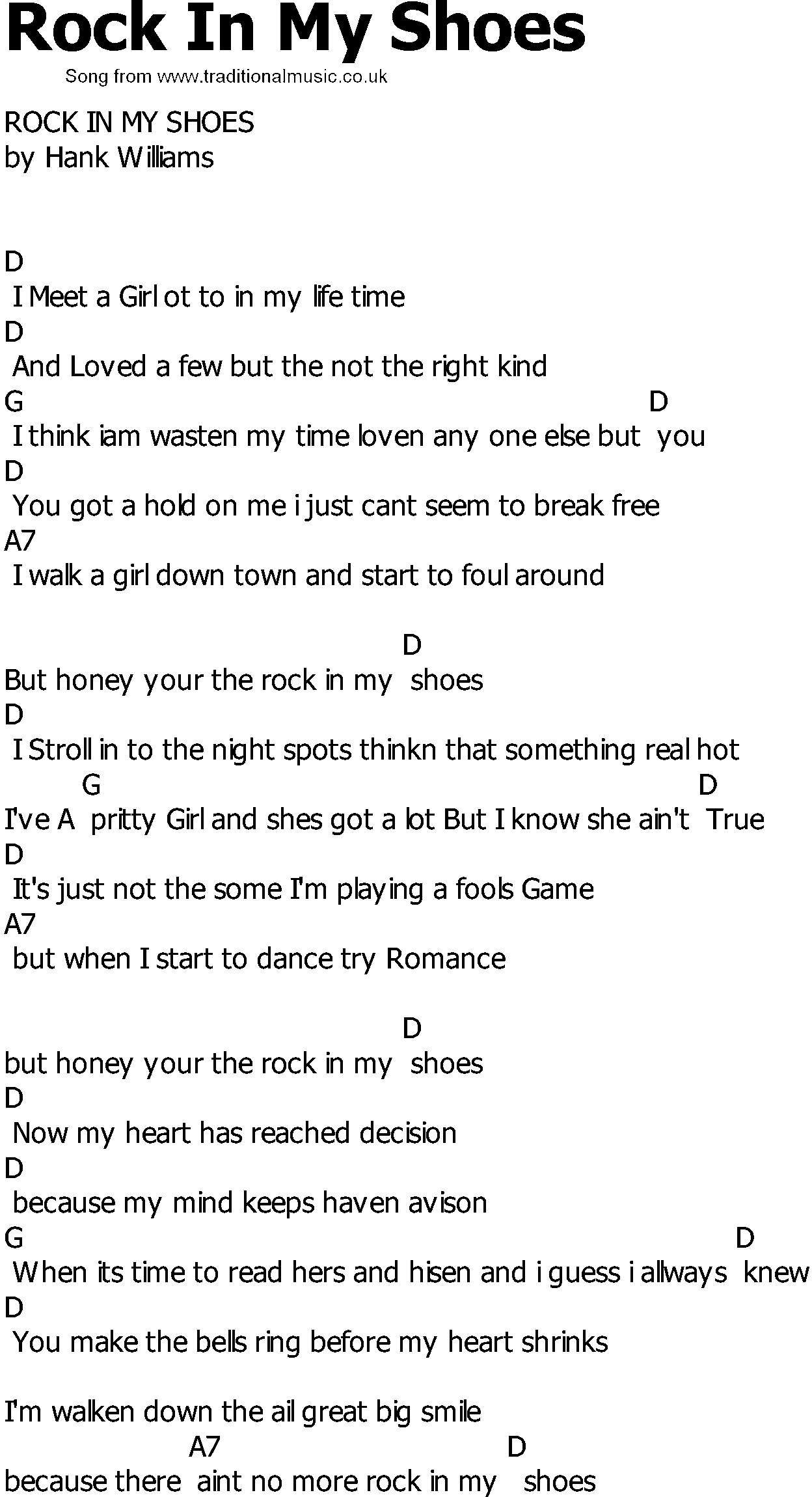 Old Country song lyrics with chords - Rock In My Shoes
