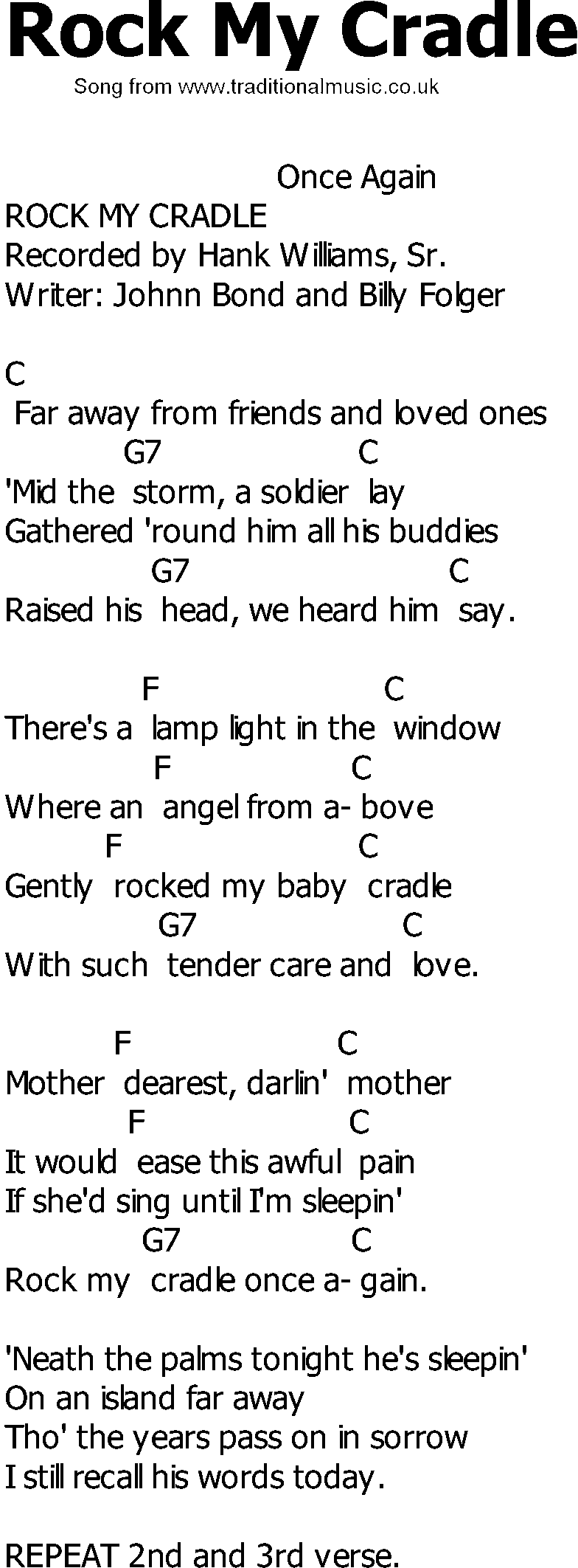 Old Country song lyrics with chords - Rock My Cradle