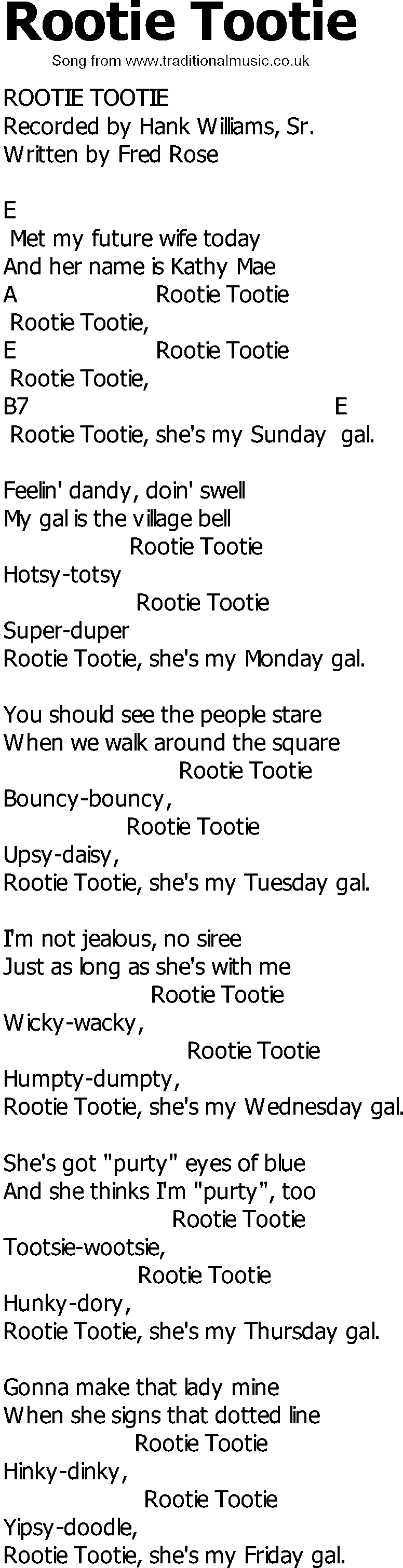 Old Country song lyrics with chords - Rootie Tootie