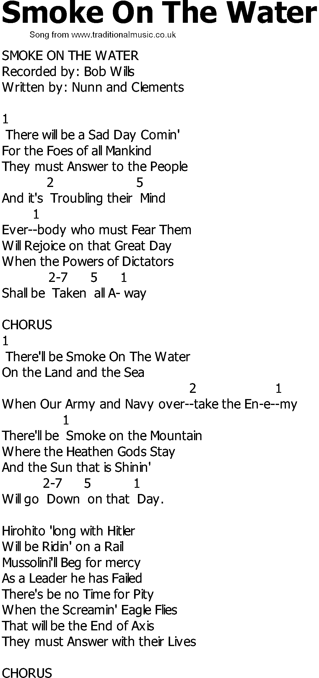 Old Country song lyrics with chords - Smoke On The Water