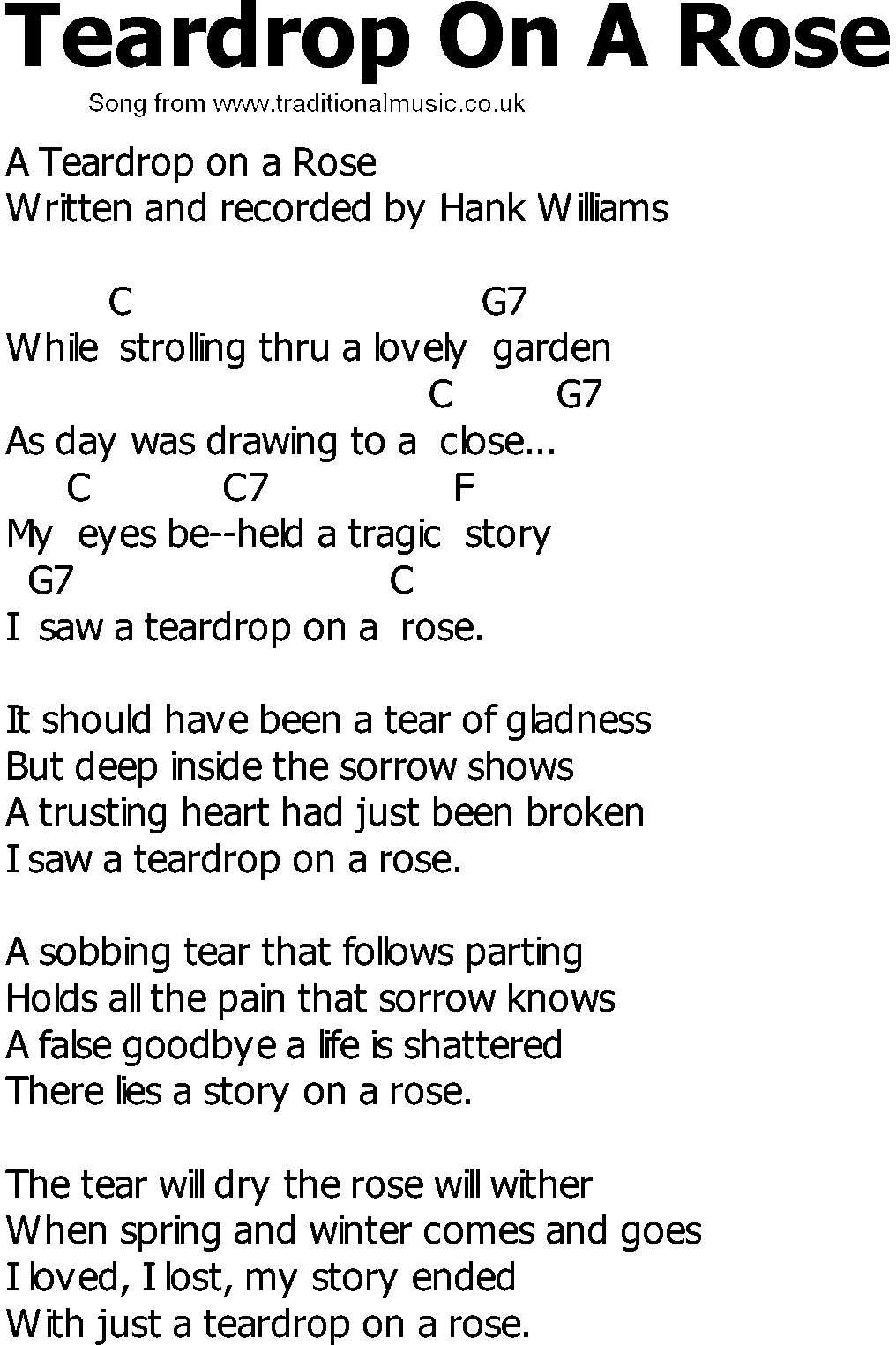Old Country song lyrics with chords - Teardrop On A Rose