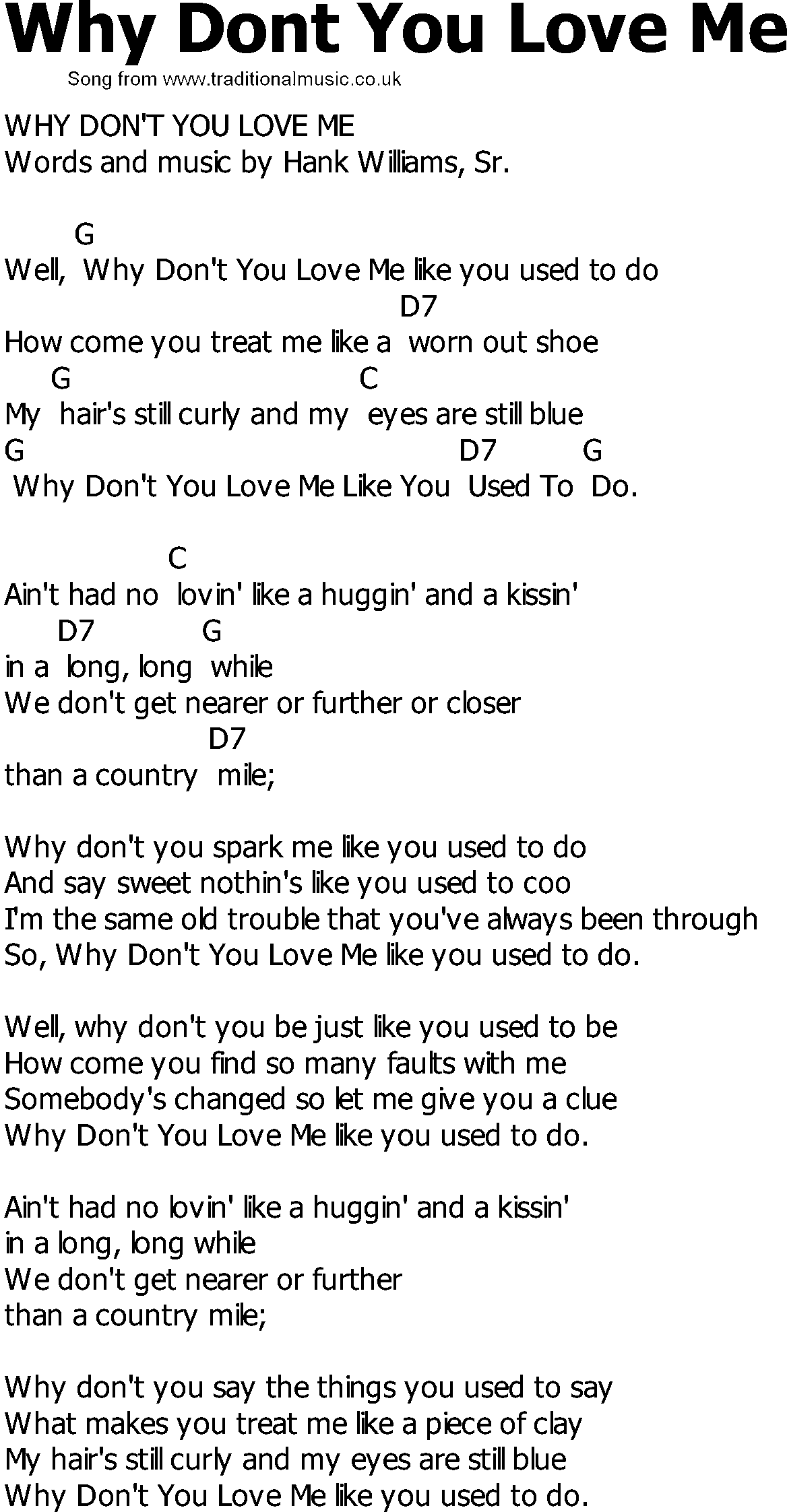 Old Country song lyrics with chords - Why Dont You Love Me
