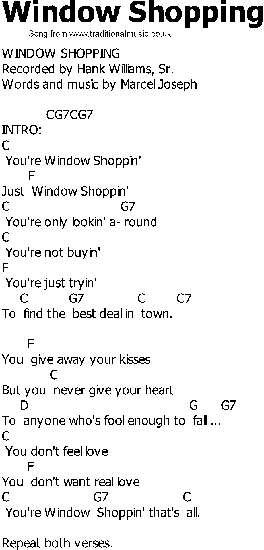 Old Country song lyrics with chords - Window Shopping