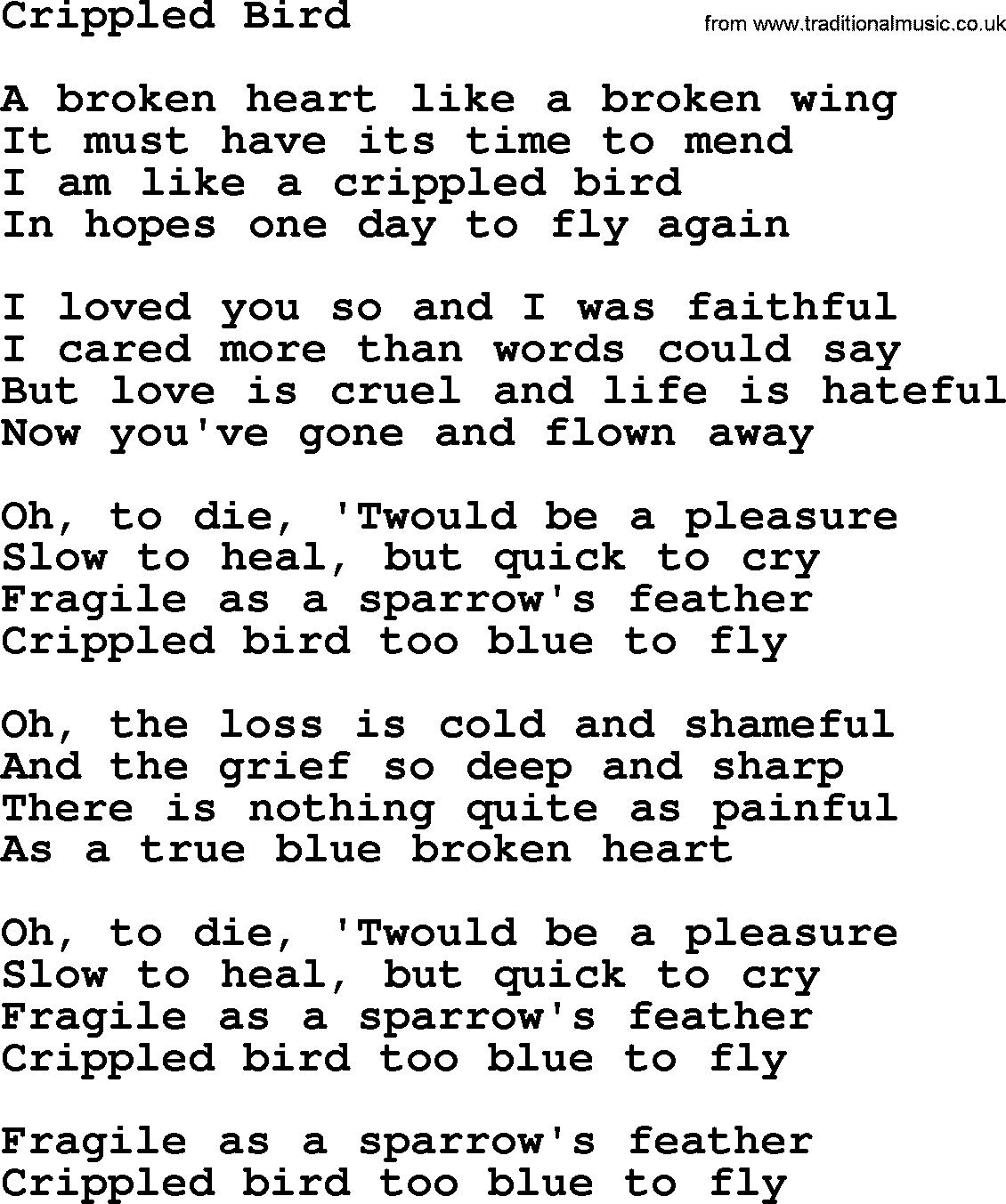 Dolly Parton song Crippled Bird.txt lyrics