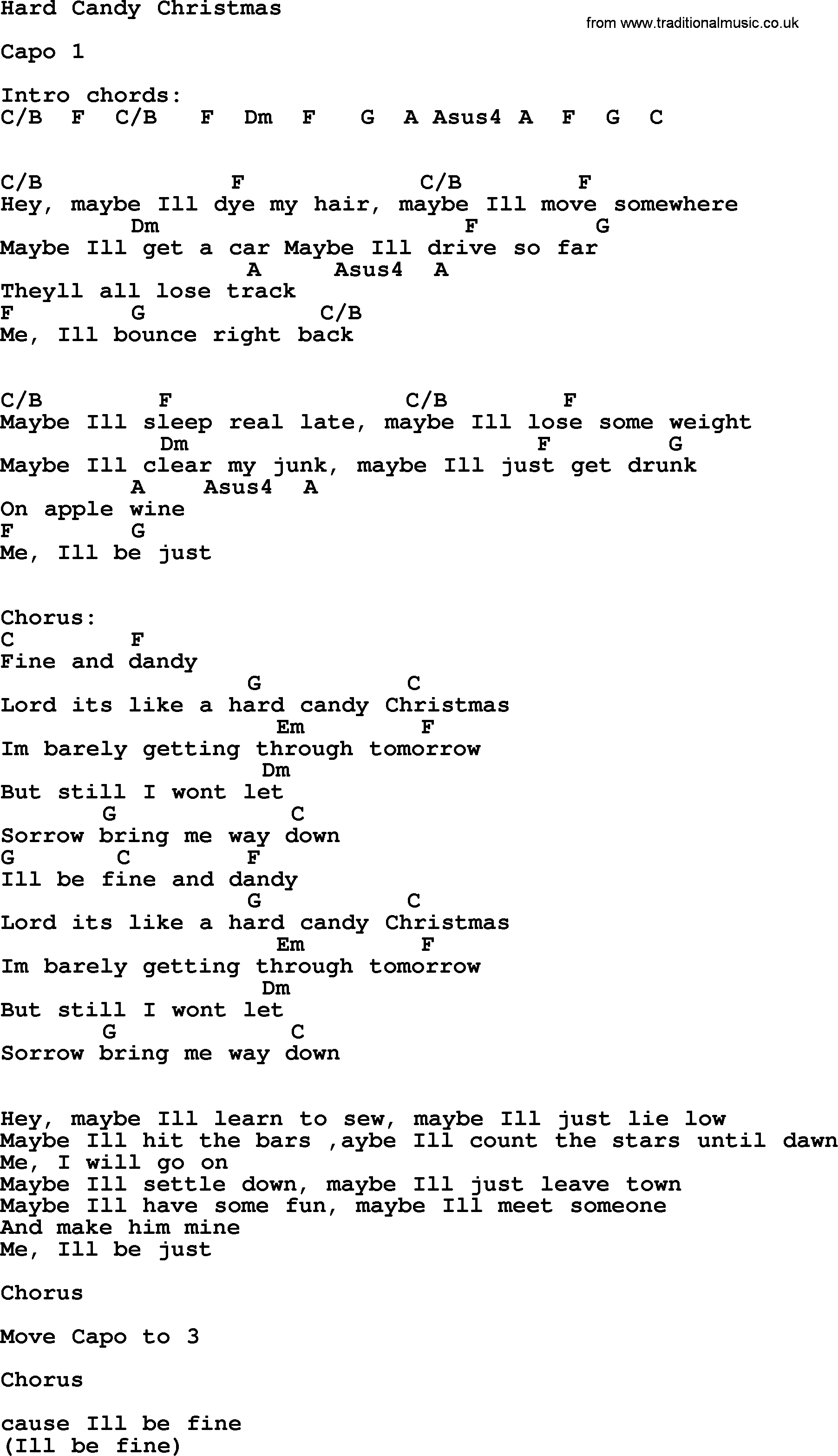 Dolly Parton song Hard Candy Christmas, lyrics and chords