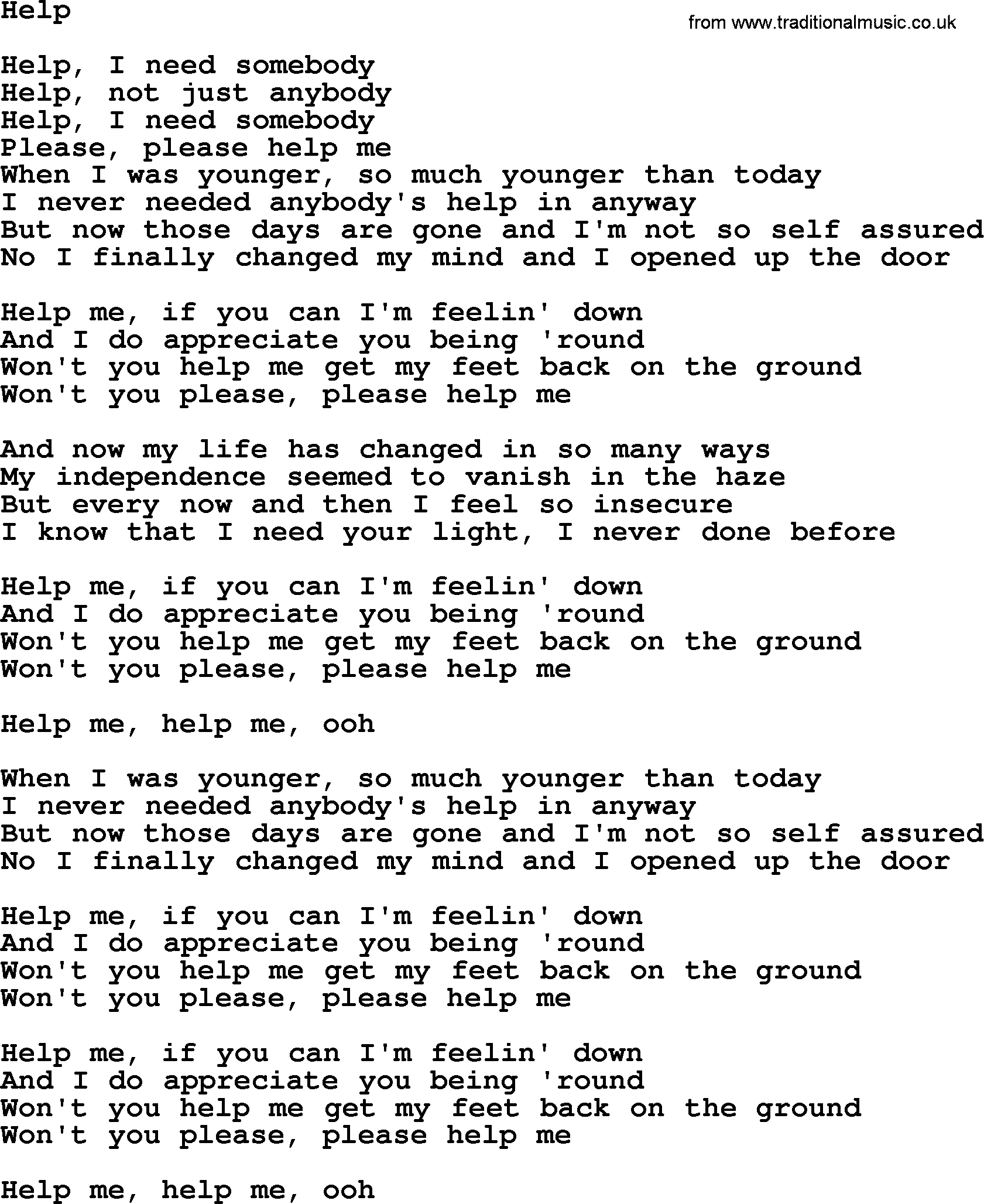Dolly Parton song Help.txt lyrics