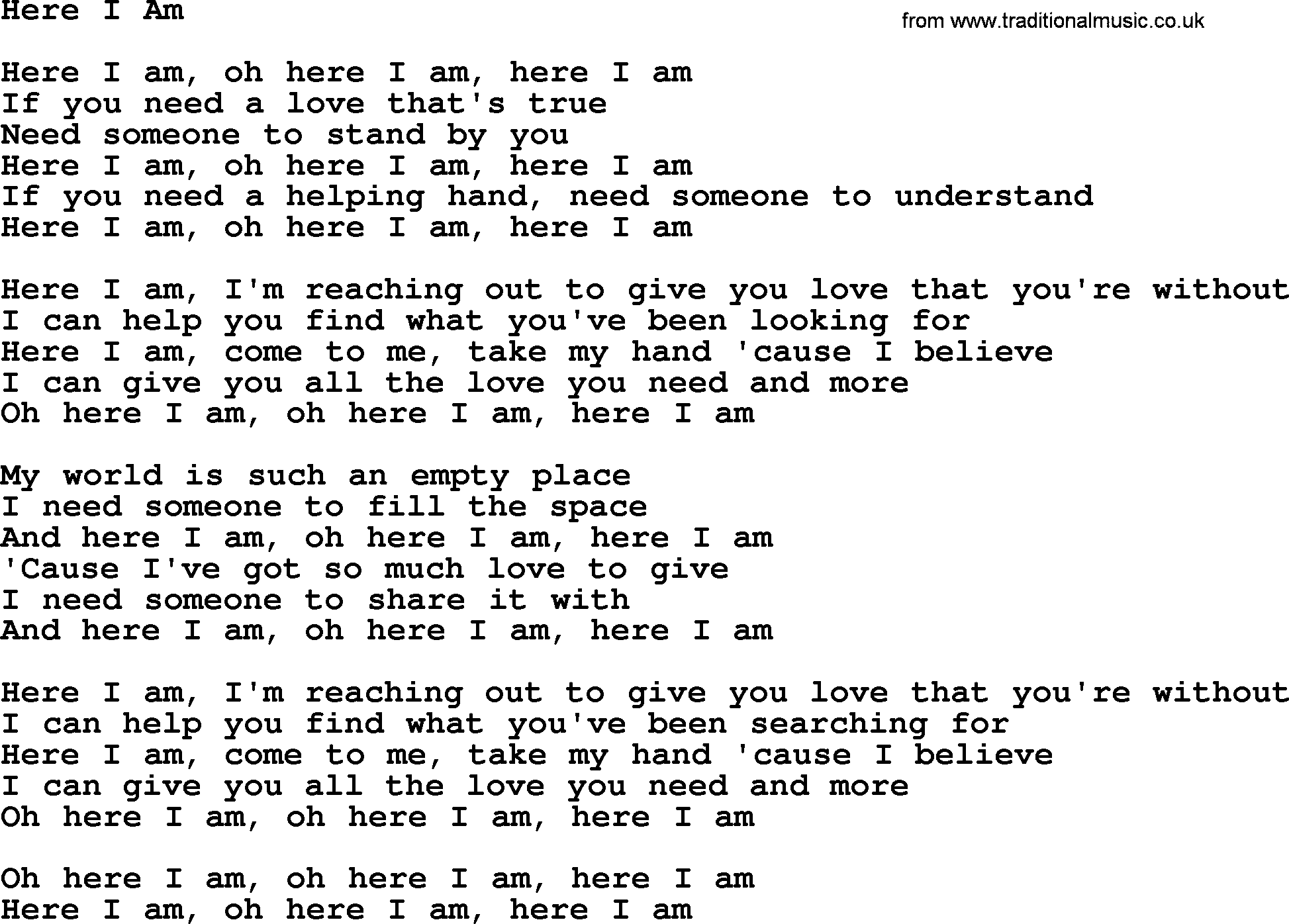 Dolly Parton song Here I Am.txt lyrics