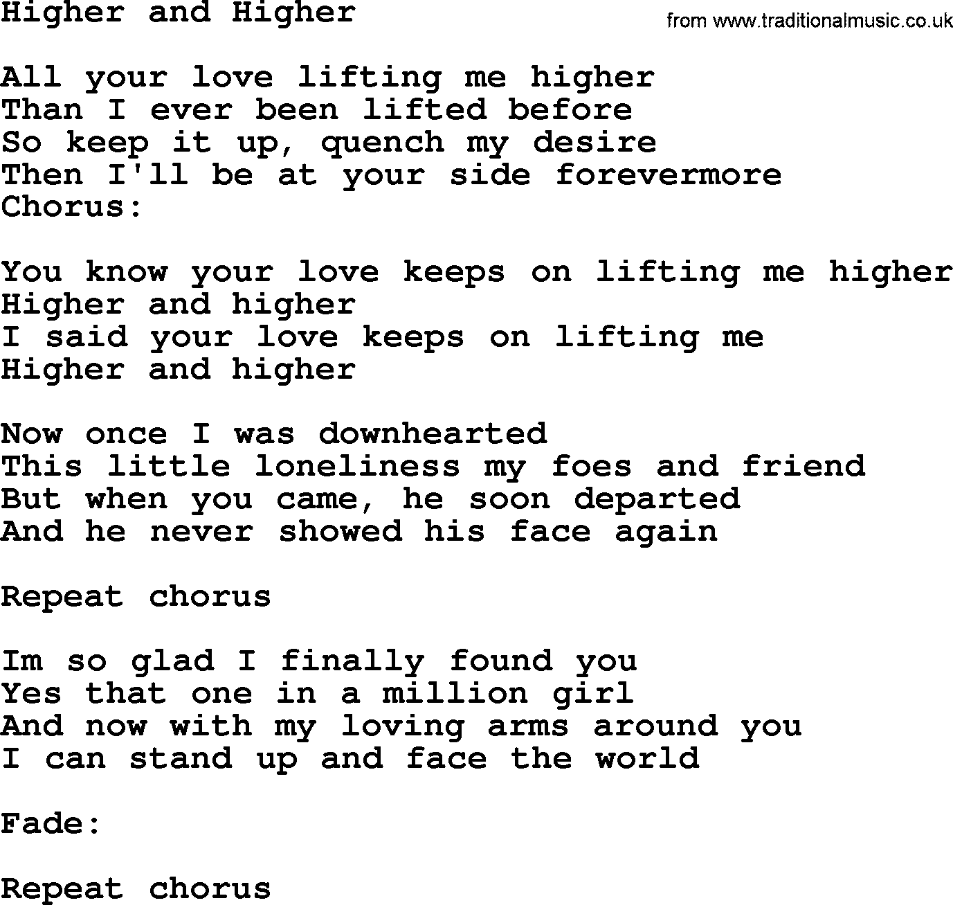 Dolly Parton song Higher And Higher.txt lyrics