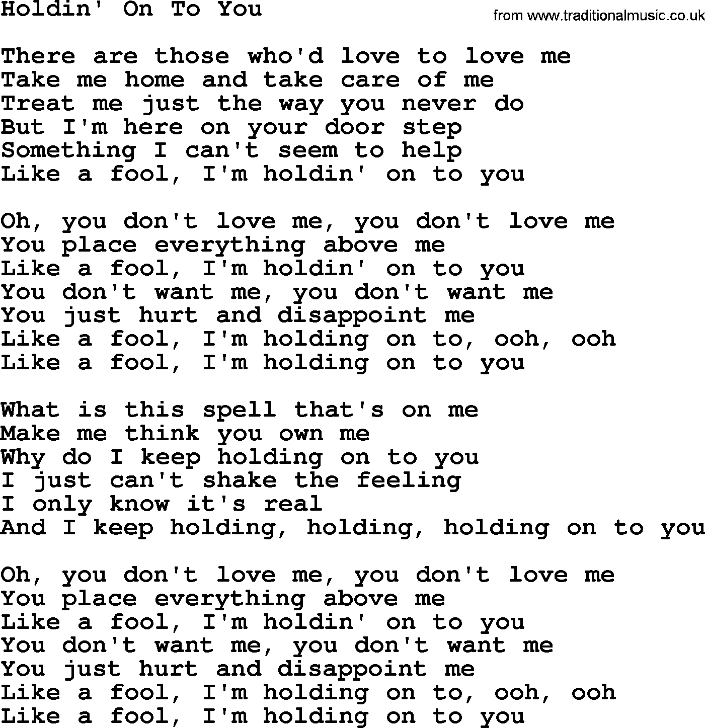 Dolly Parton song Holdin' On To You.txt lyrics