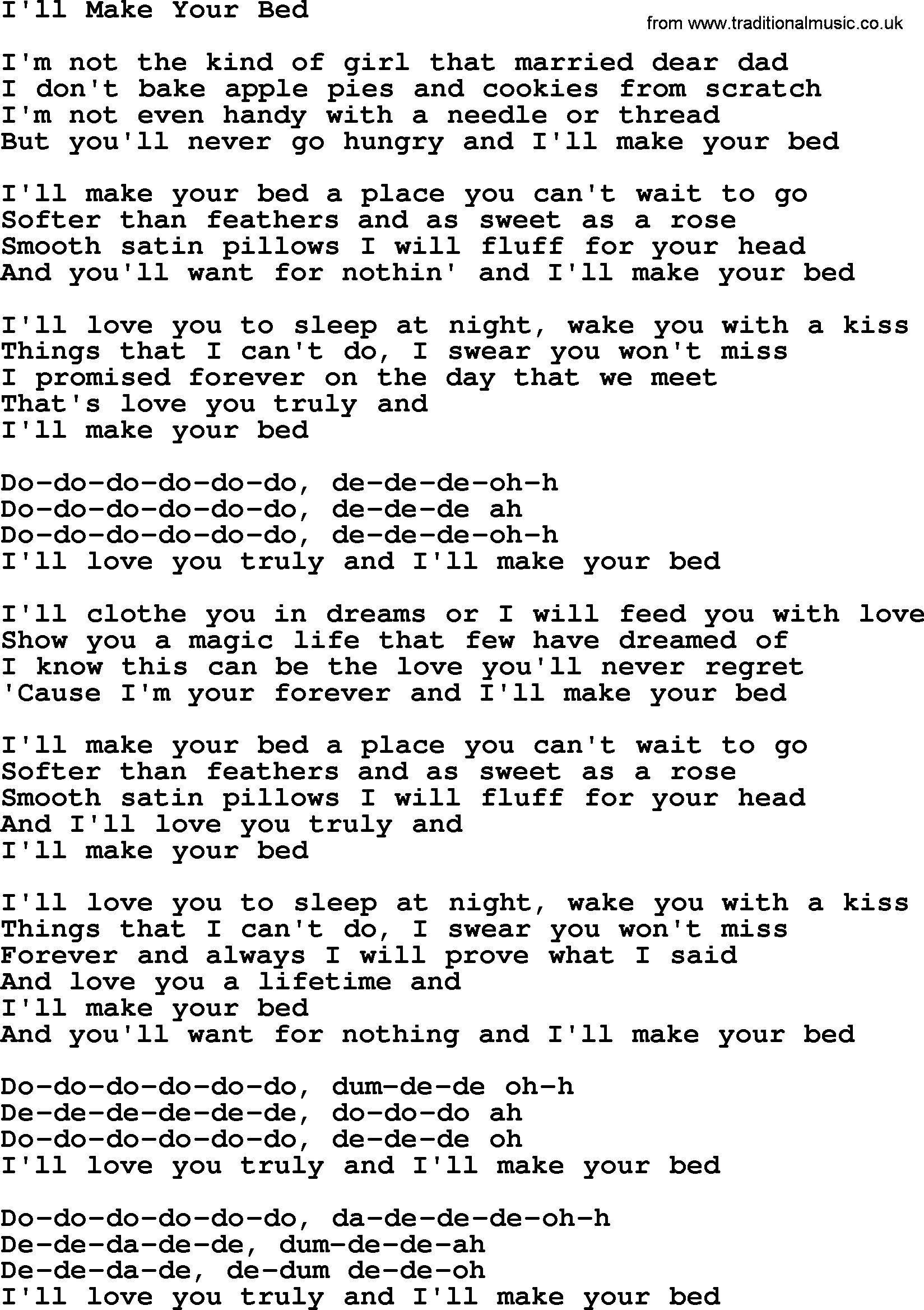 Dolly Parton song I'll Make Your Bed.txt lyrics