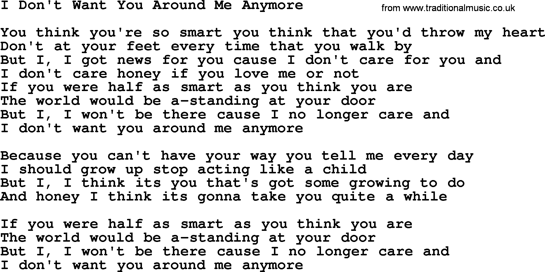 Dolly Parton song I Don't Want You Around Me Anymore.txt lyrics