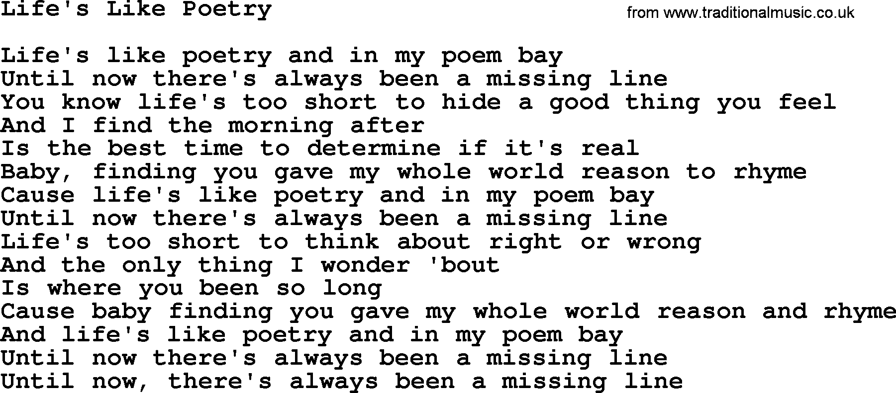 Dolly Parton song Life's Like Poetry.txt lyrics