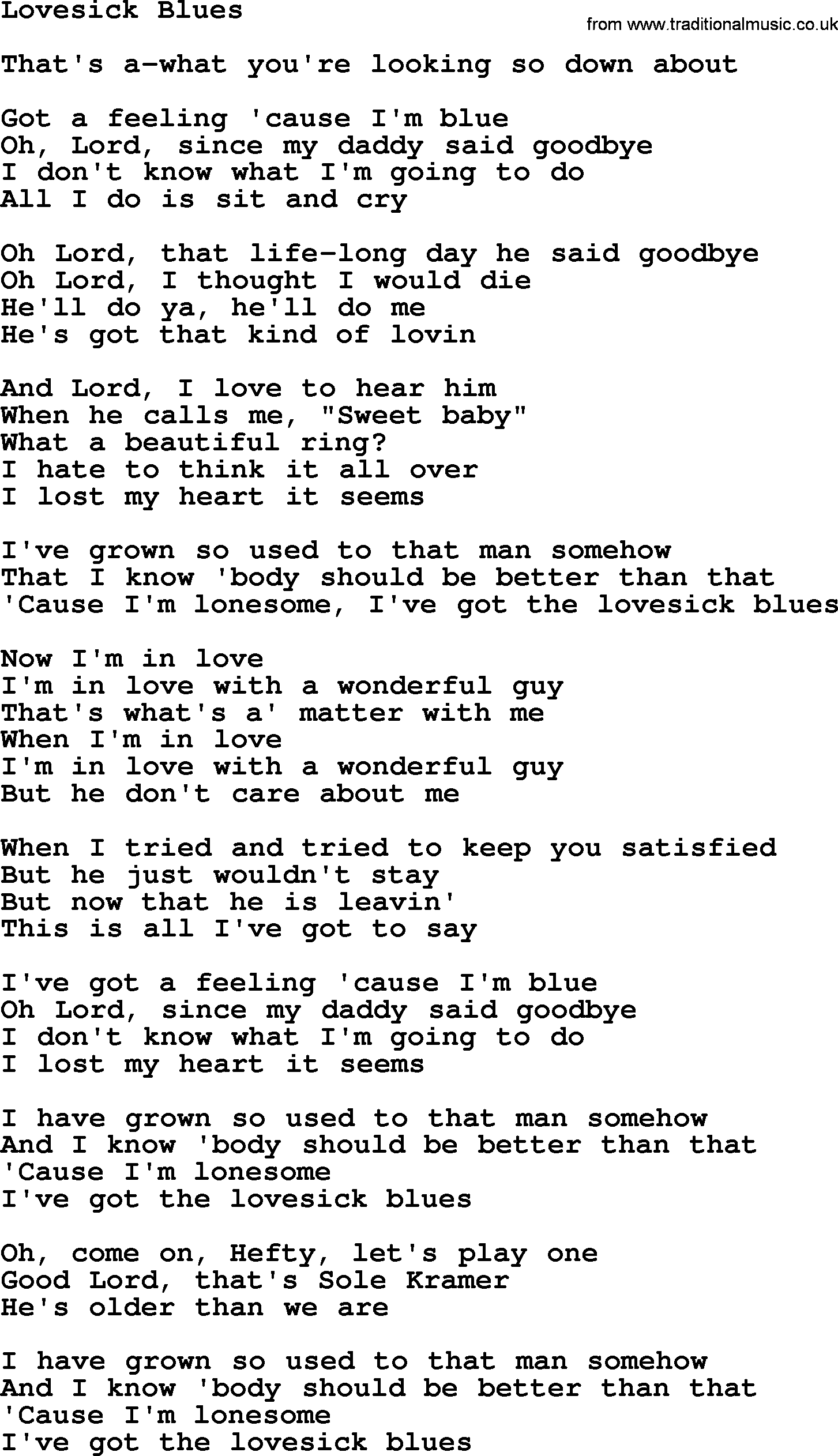 Dolly Parton song Lovesick Blues.txt lyrics