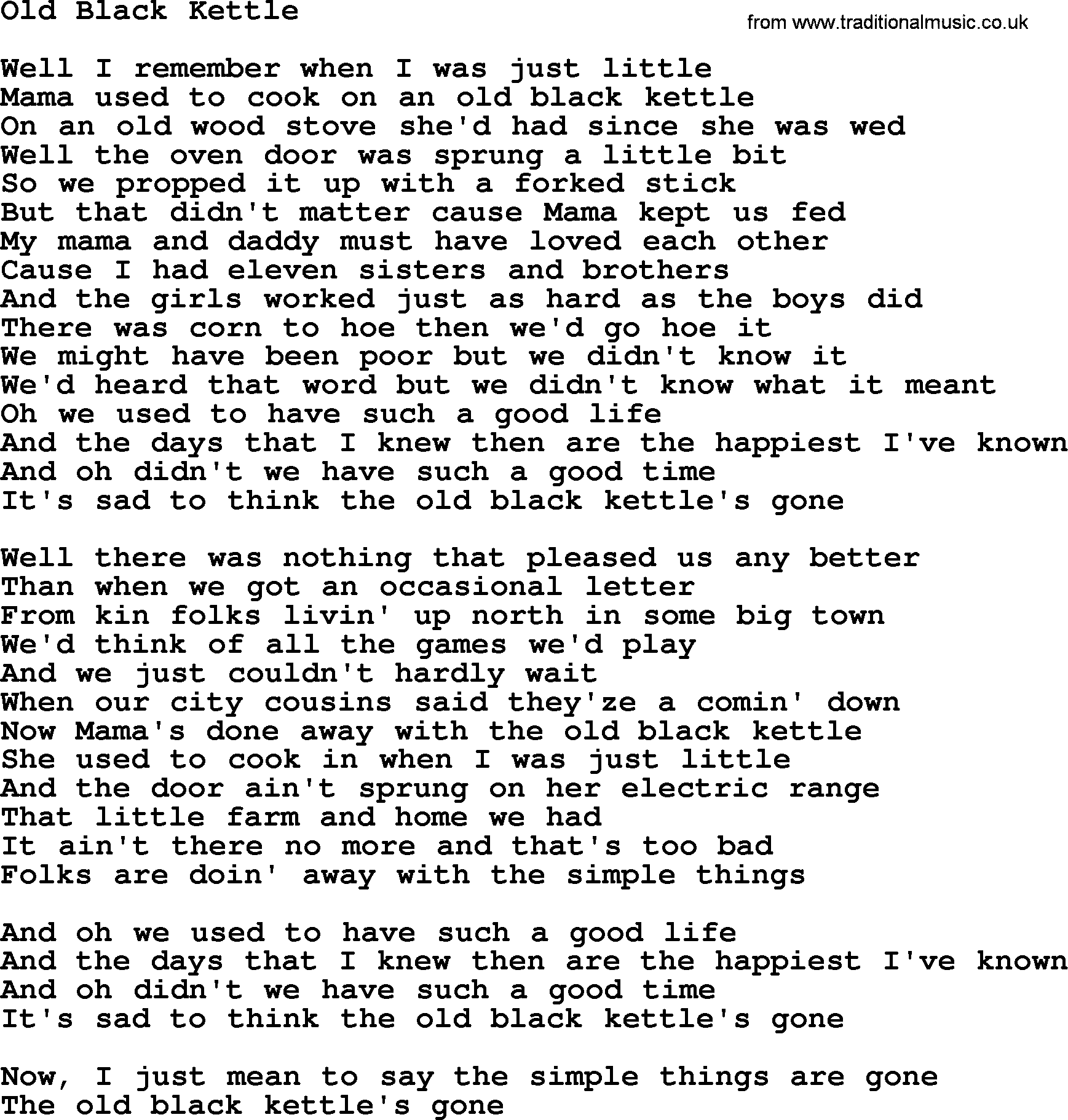 Dolly Parton song Old Black Kettle.txt lyrics