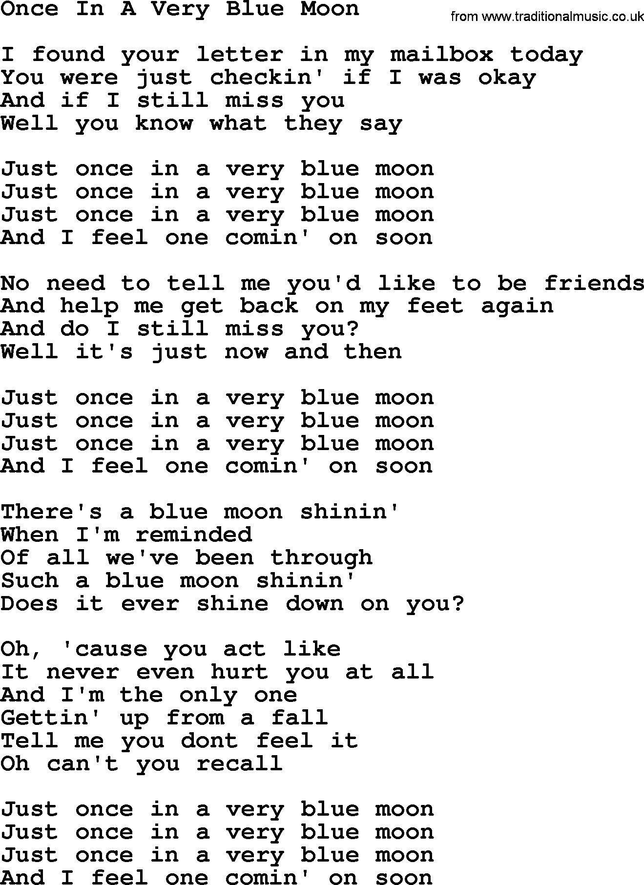Dolly Parton song Once In A Very Blue Moon.txt lyrics