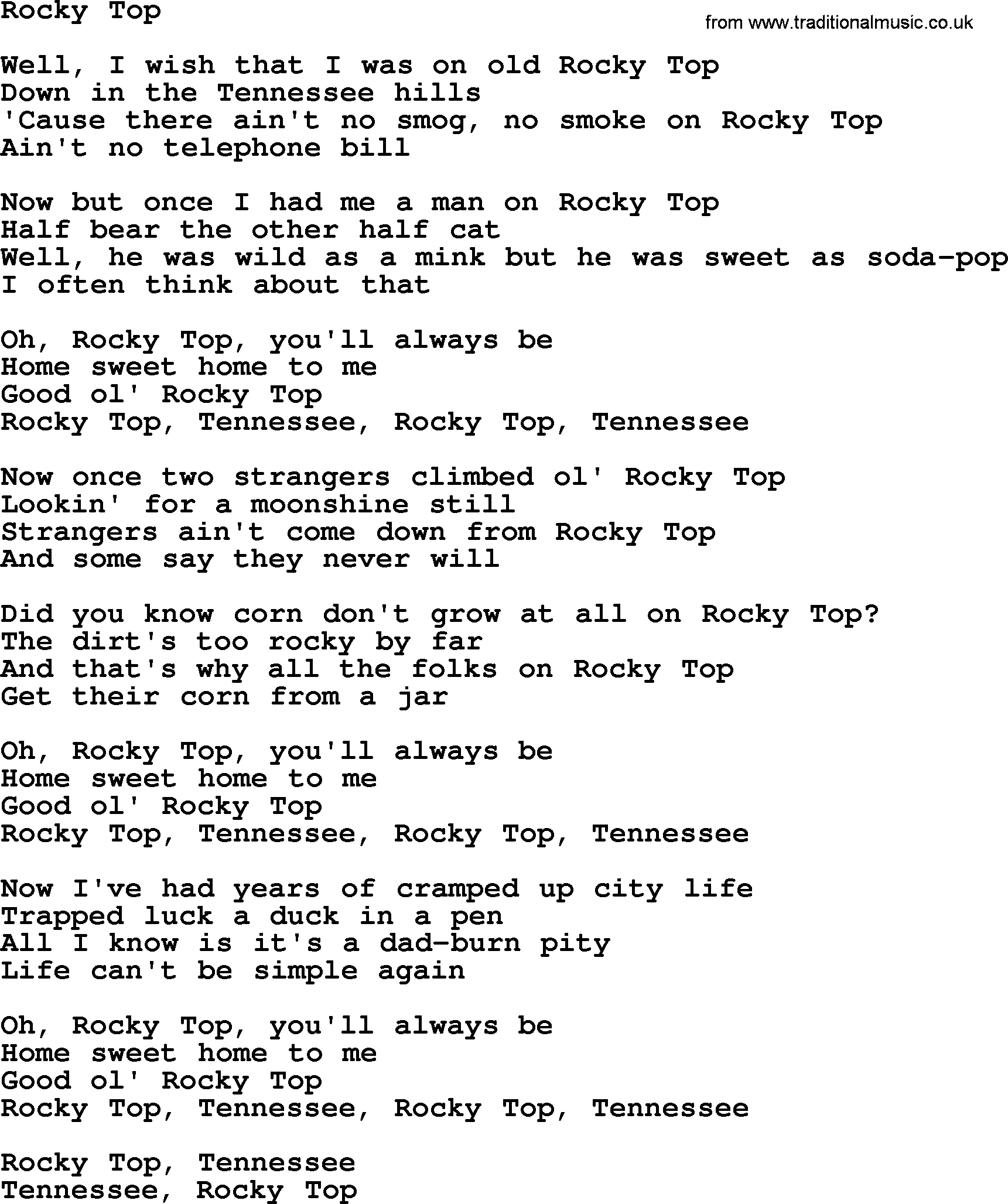 Dolly Parton song Rocky Top.txt lyrics