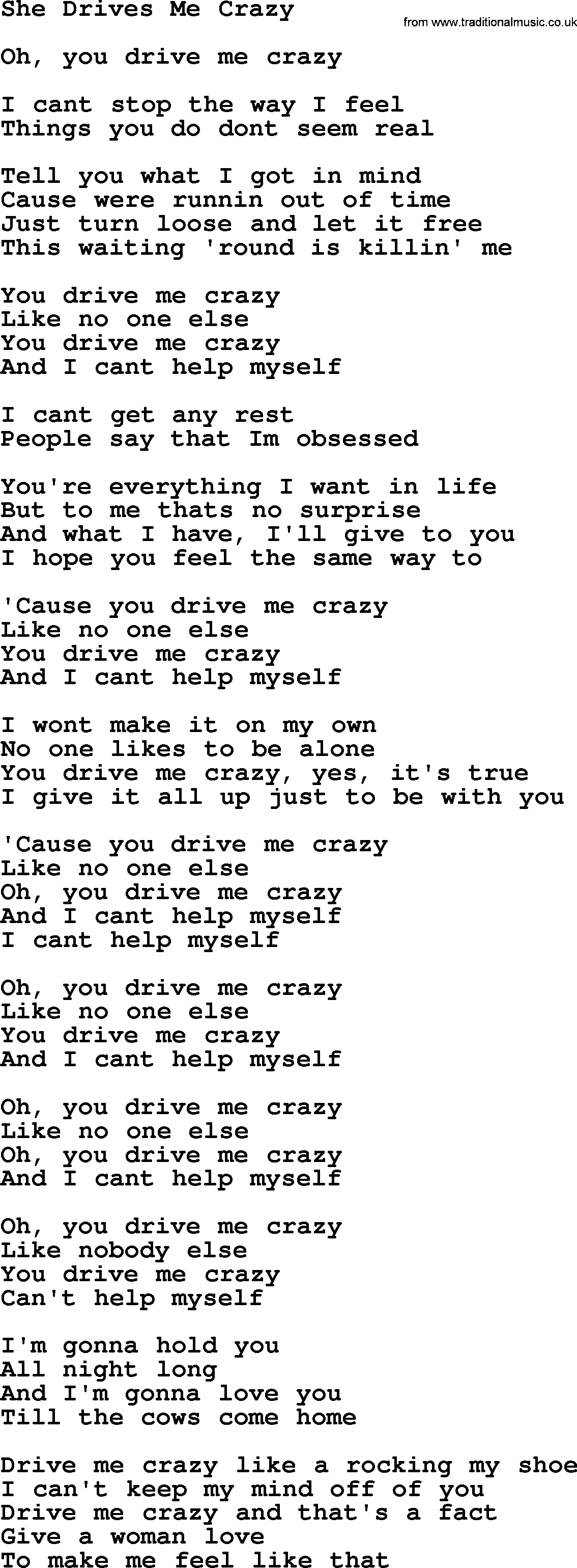 Dolly Parton song She Drives Me Crazy.txt lyrics