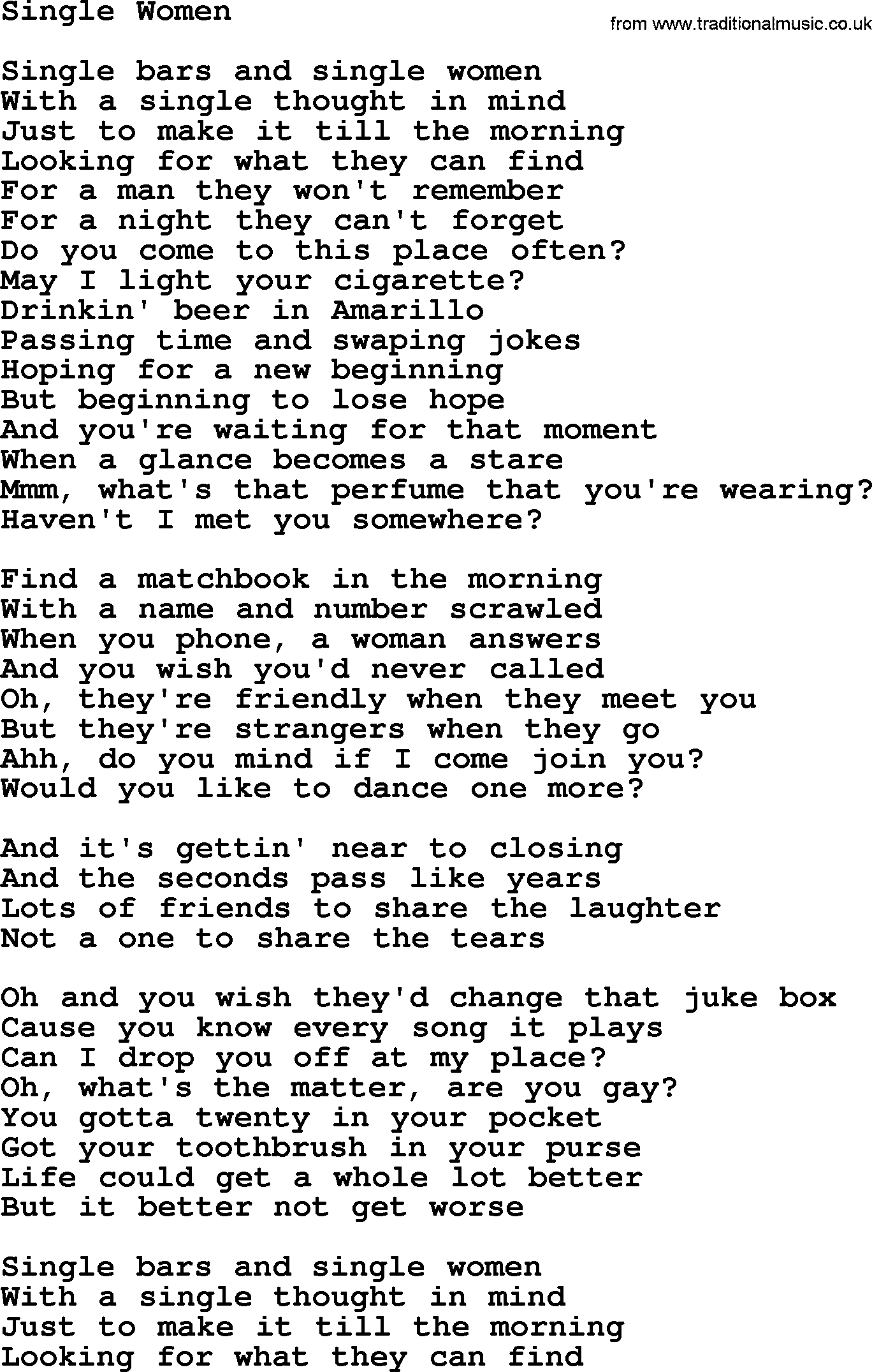 Dolly Parton song Single Women.txt lyrics