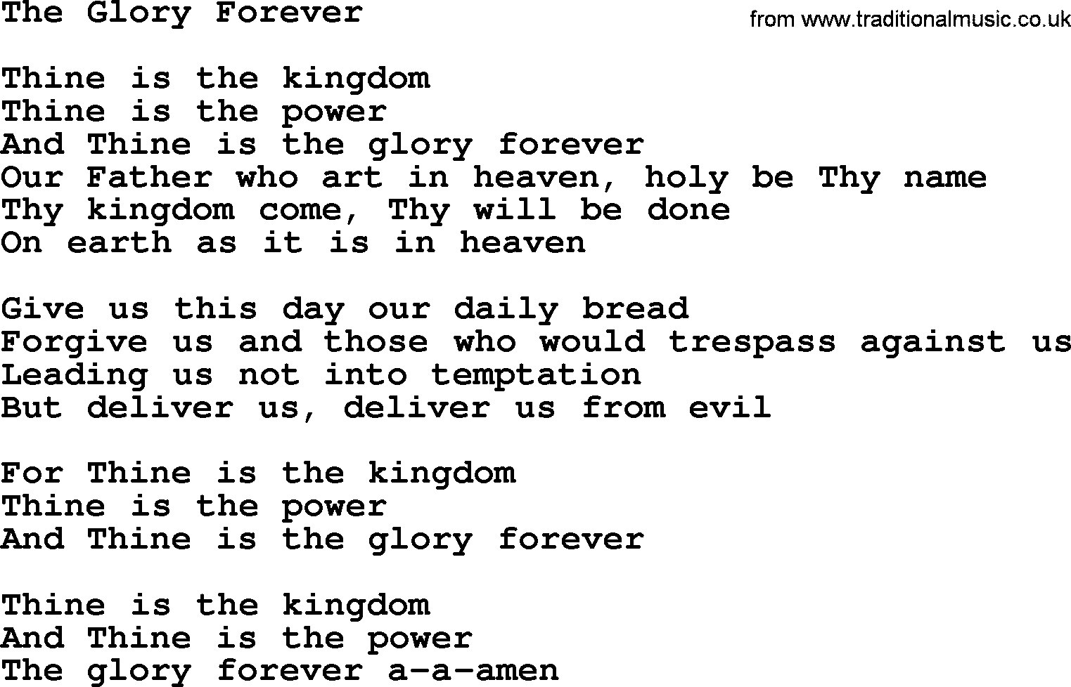 Dolly Parton song The Glory Forever.txt lyrics