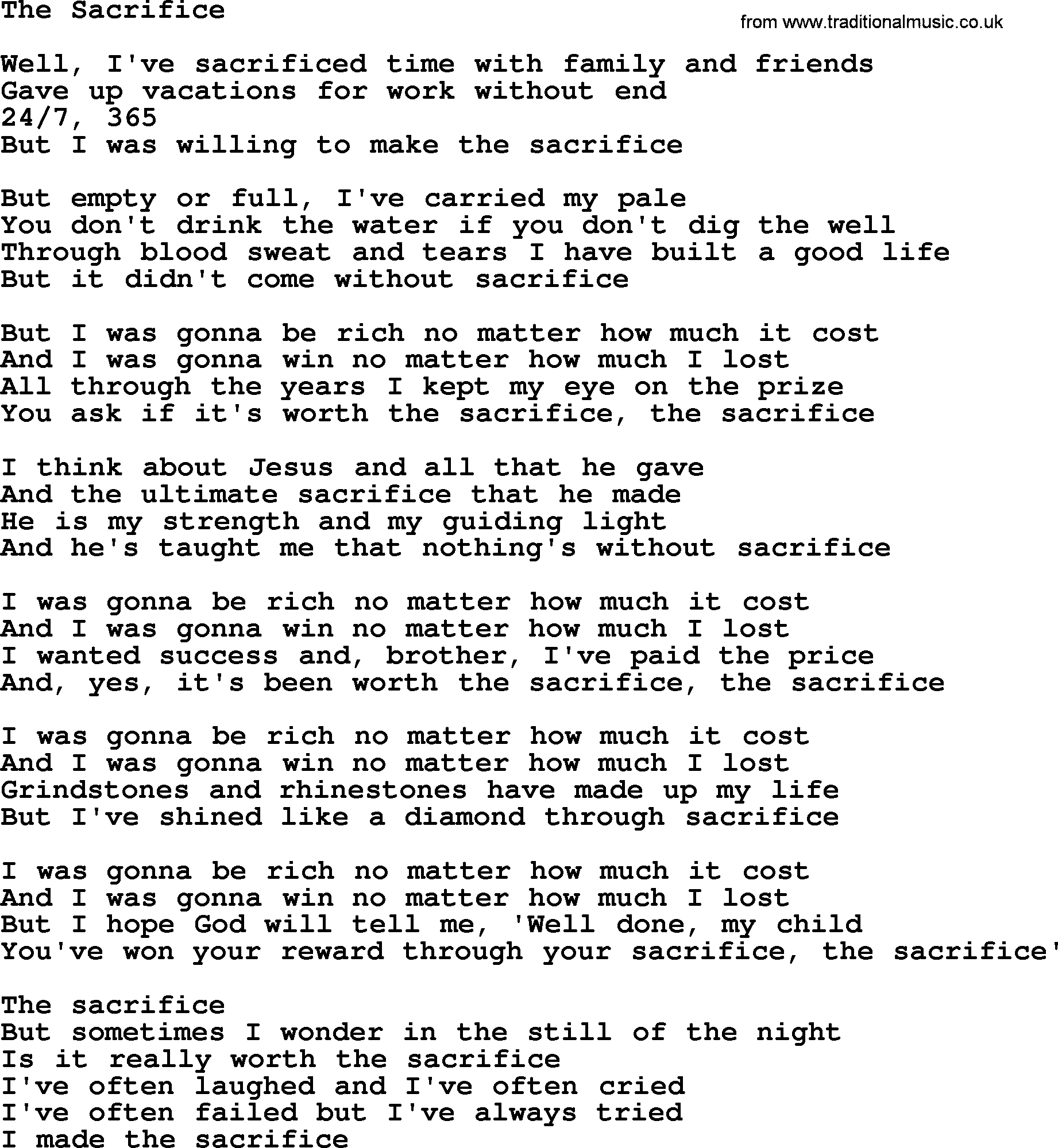 Dolly Parton song: The Sacrifice, lyrics