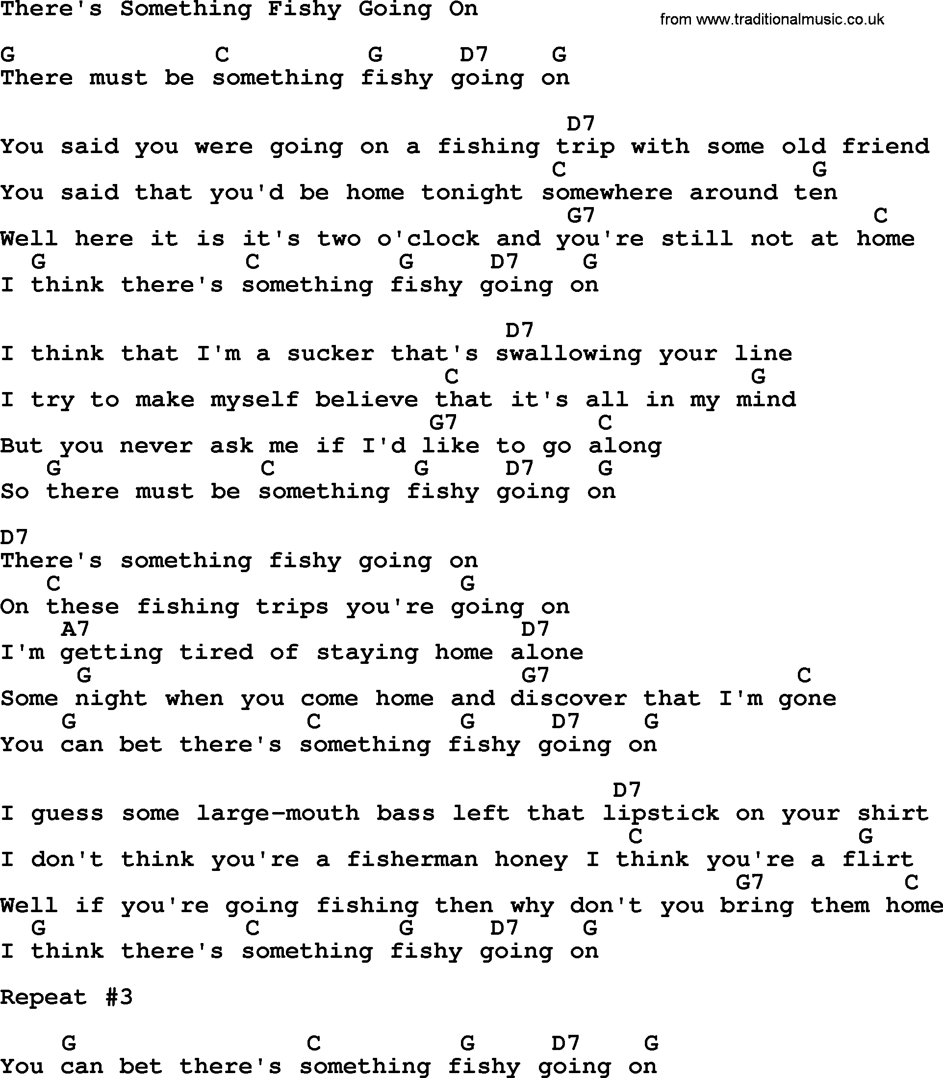 Dolly Parton song There's Something Fishy Going On, lyrics and chords