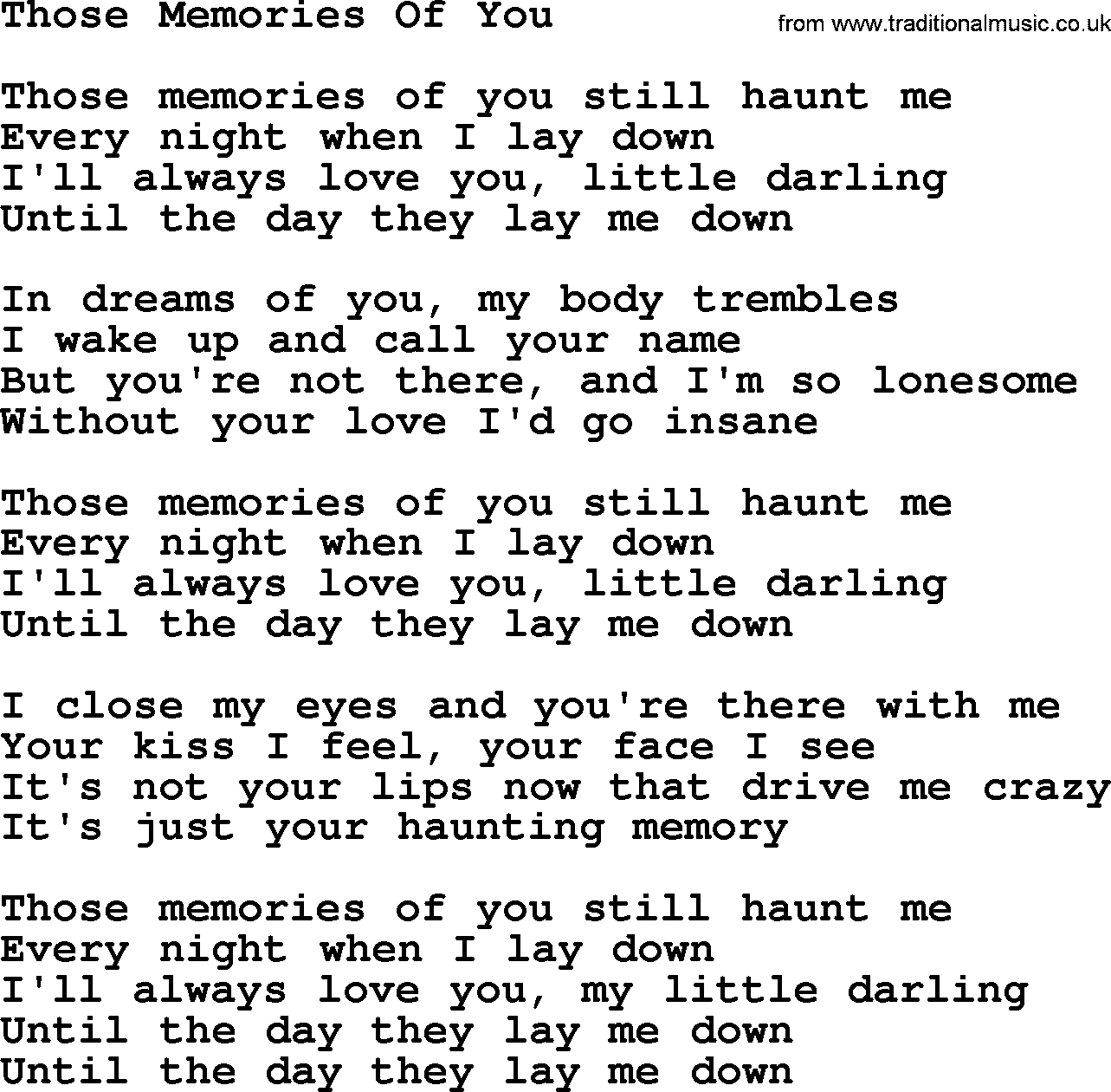 Dolly Parton song Those Memories Of You.txt lyrics